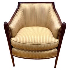 Baker Mahogany Silk Upholstered Barrel Back Armchair