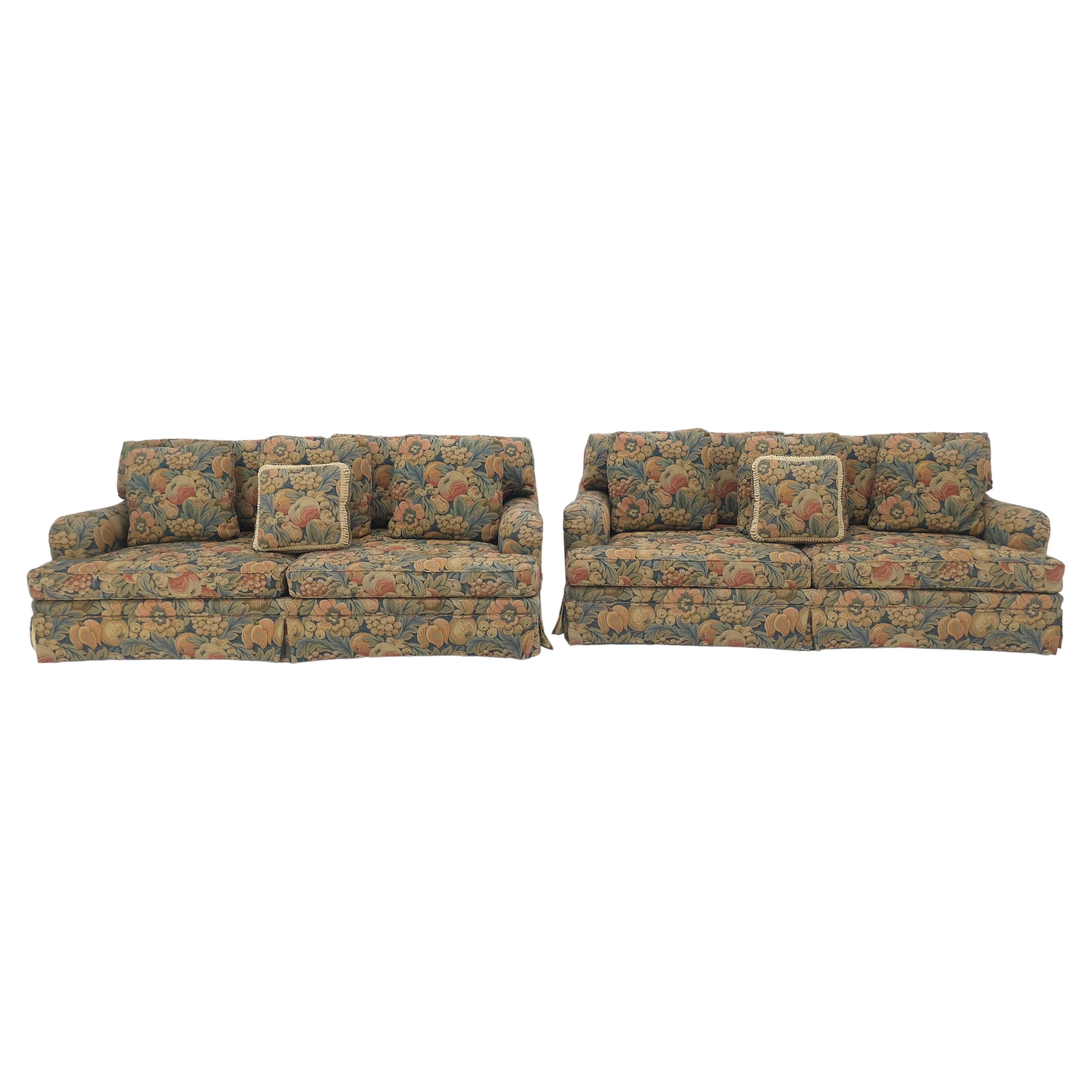 American Baker Matching Pair of Two Floral Pattern Three Seater Traditional Sofas MINT!