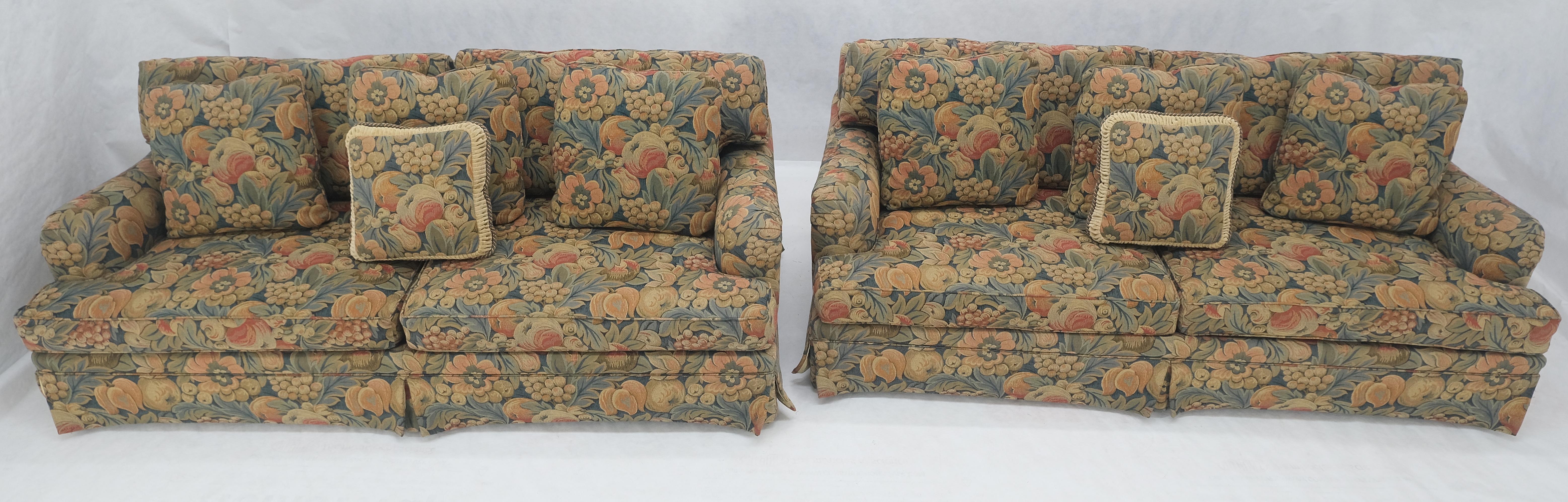 20th Century Baker Matching Pair of Two Floral Pattern Three Seater Traditional Sofas MINT!