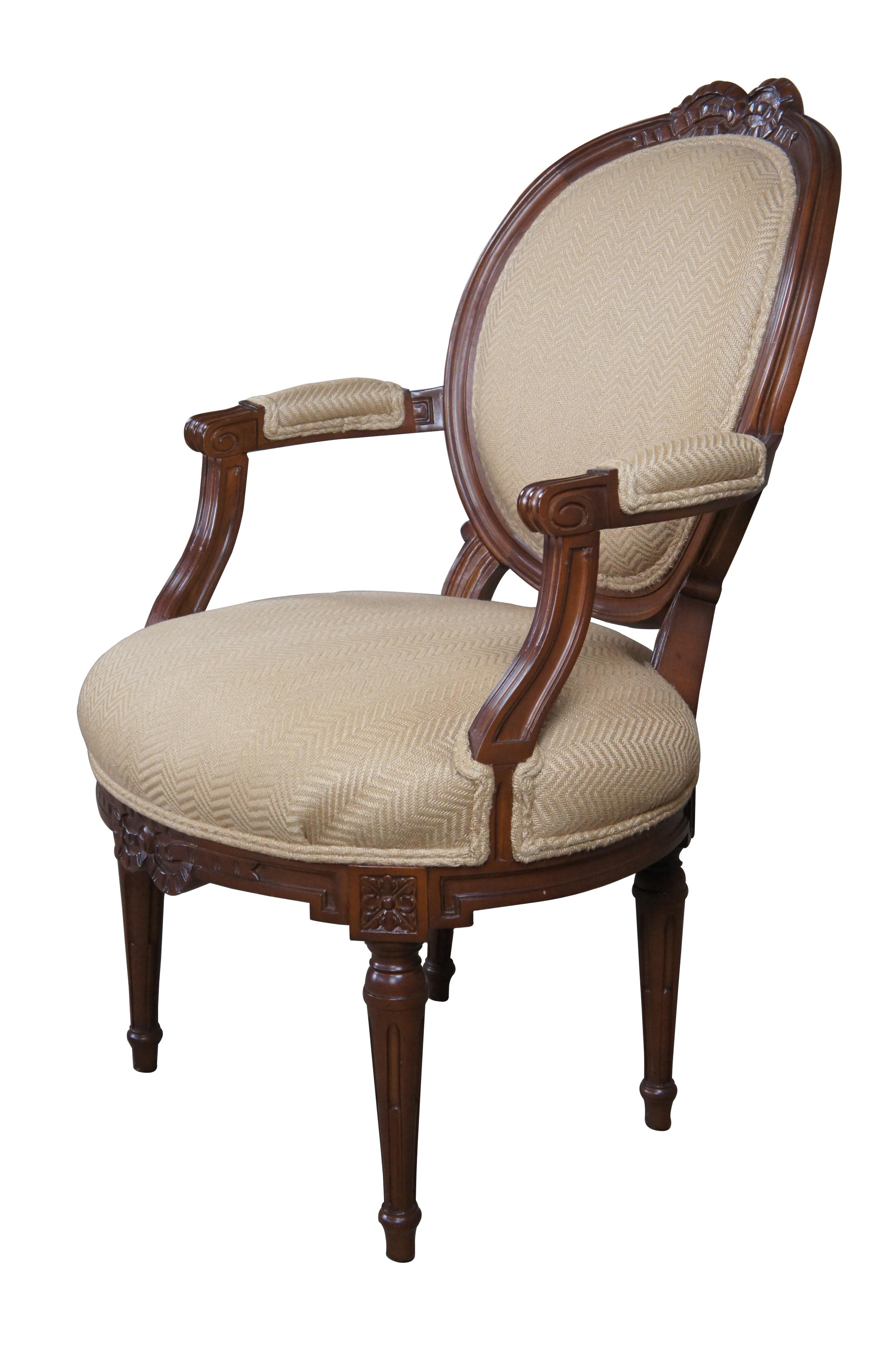 20th Century Baker McMillen French Louis XVI Neoclassical Ribbon Fauteuil Balloon Back Chair For Sale