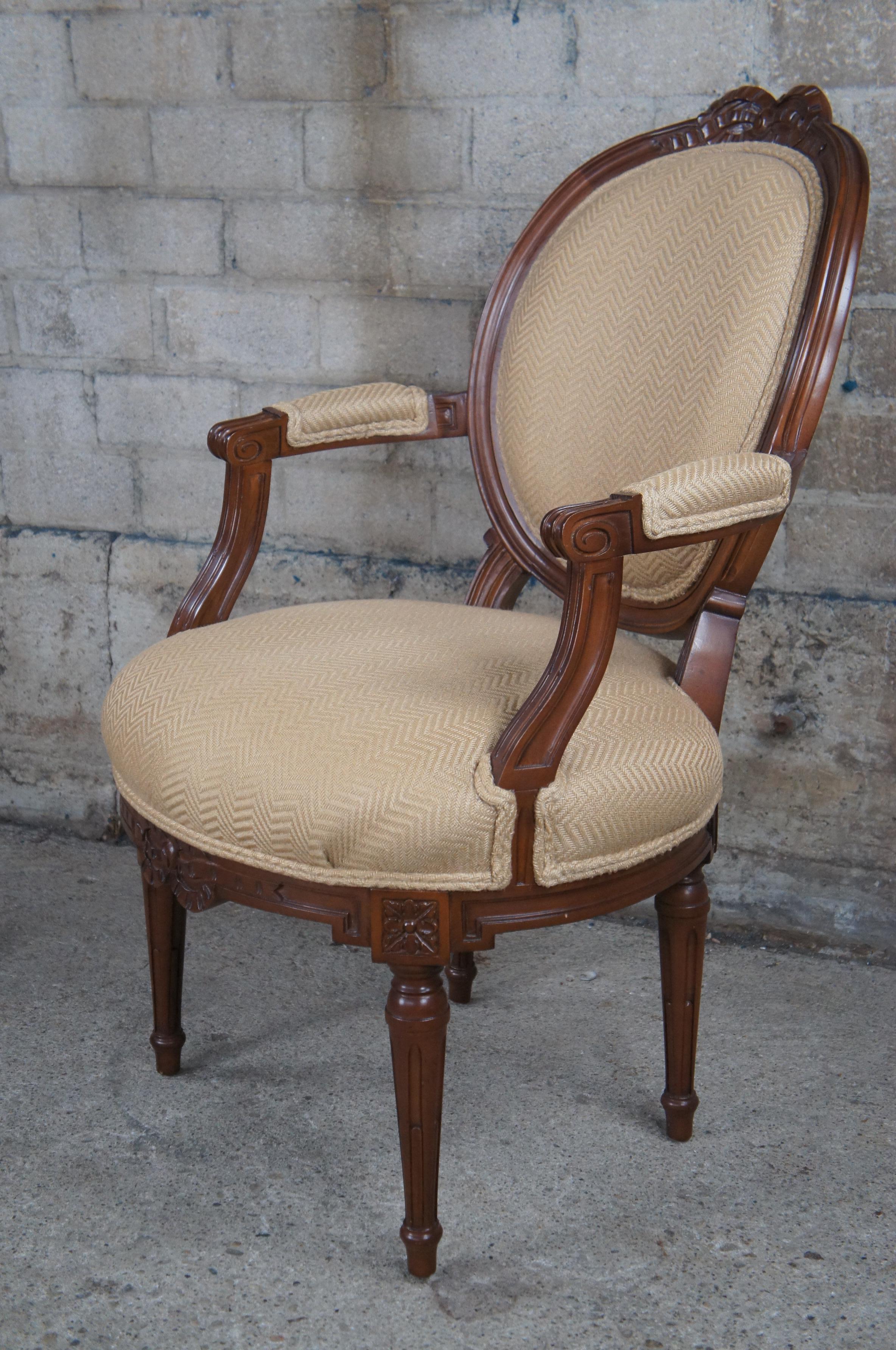 Upholstery Baker McMillen French Louis XVI Neoclassical Ribbon Fauteuil Balloon Back Chair For Sale