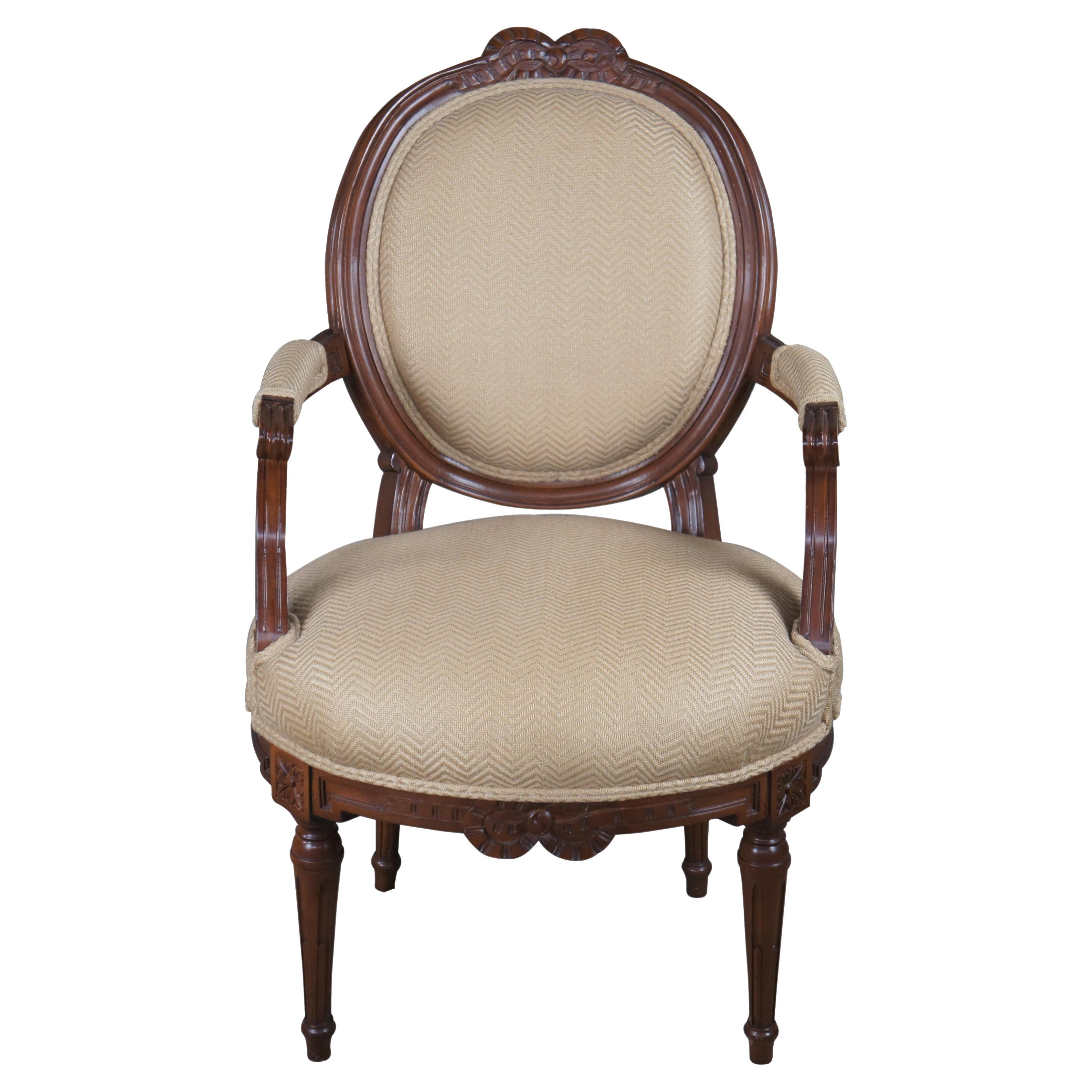 Baker McMillen French Louis XVI Neoclassical Ribbon Fauteuil Balloon Back Chair