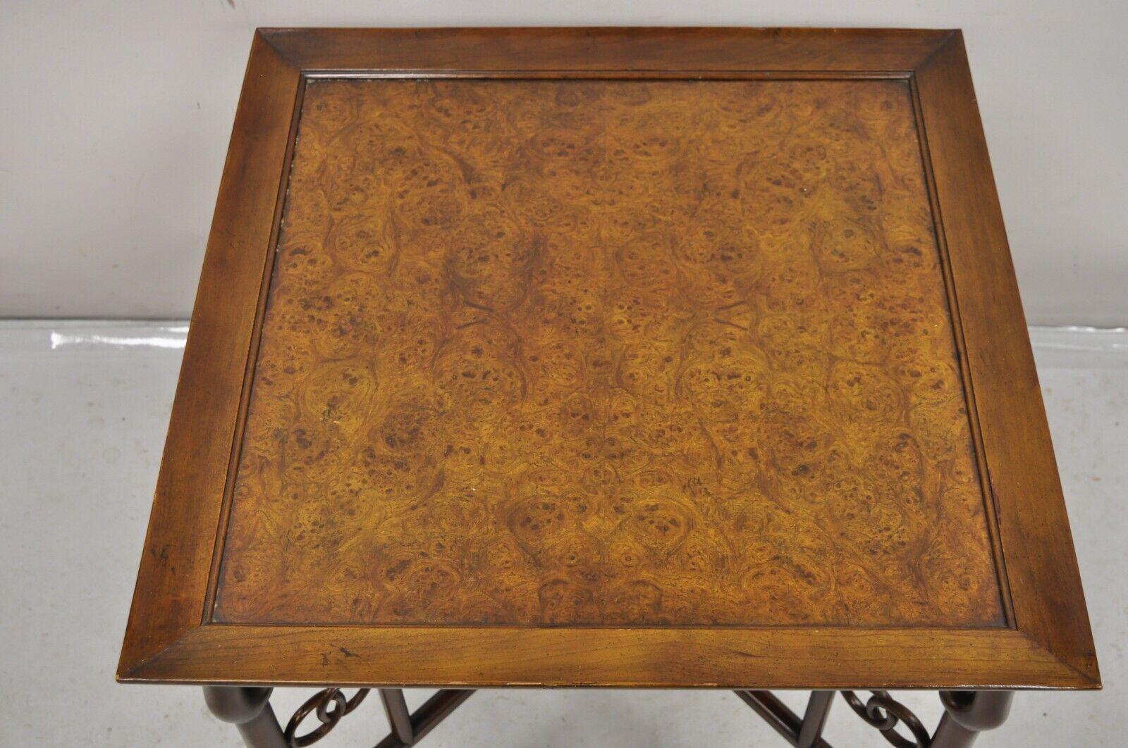 Baker Michael Taylor Far East Asian Burl Wood Square Occasional Side Table In Good Condition For Sale In Philadelphia, PA