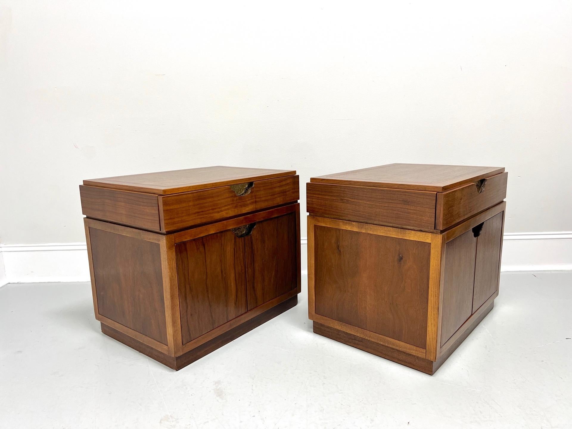 Chinoiserie BAKER Mid 20th Century Rosewood & Walnut Asian Inspired Nightstands - Pair For Sale