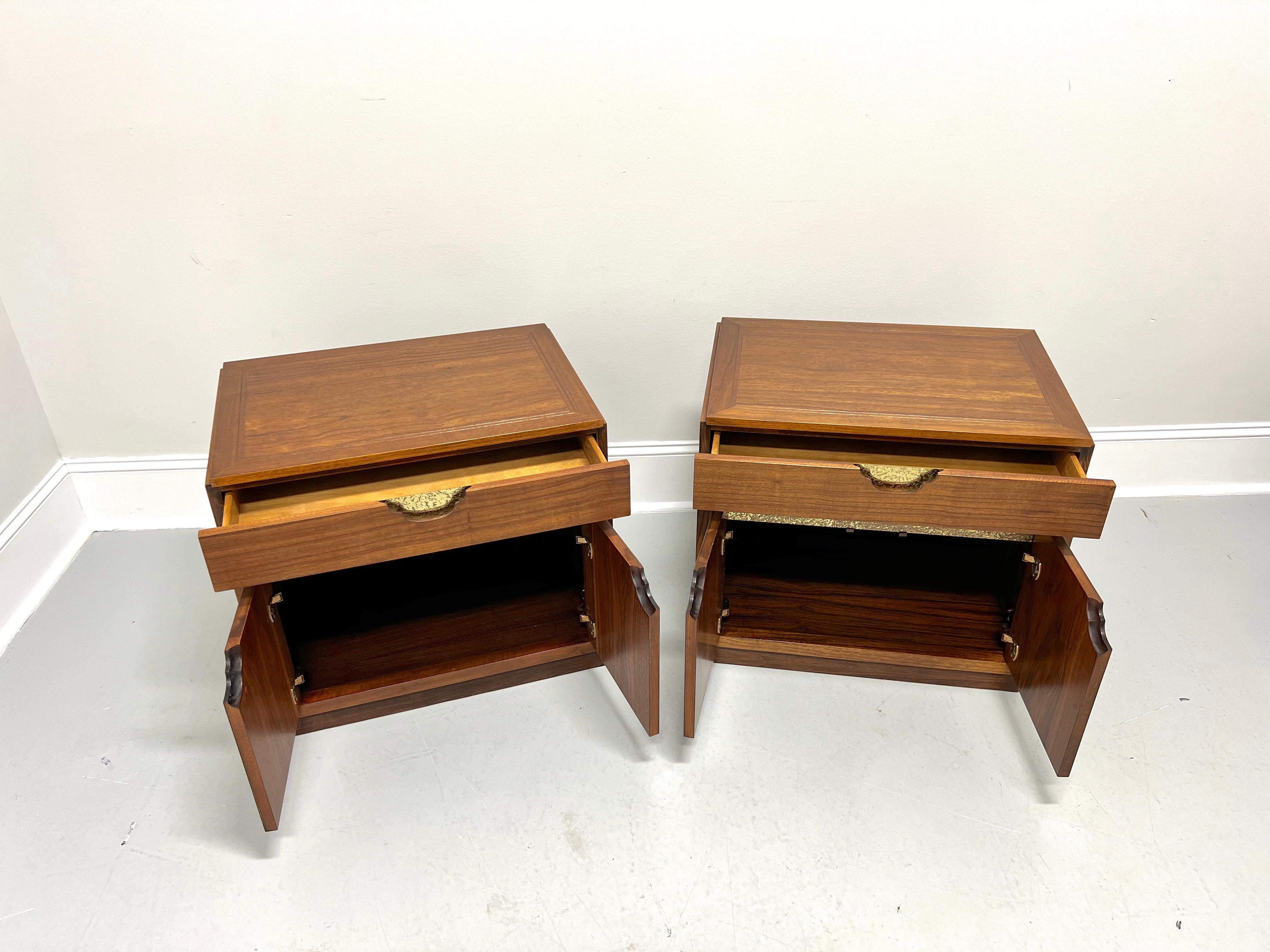Brass BAKER Mid 20th Century Rosewood & Walnut Asian Inspired Nightstands - Pair For Sale