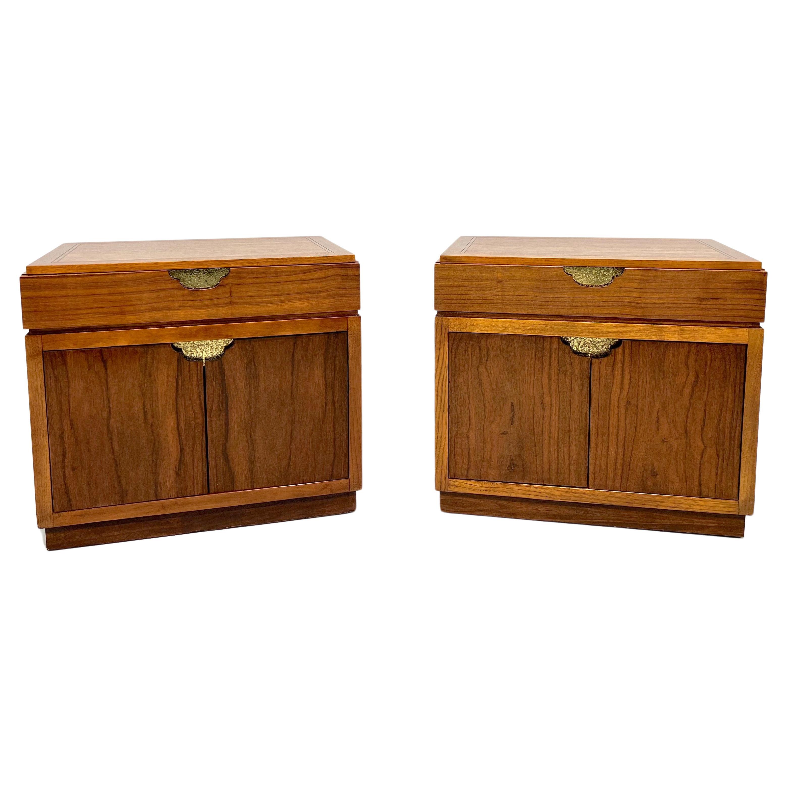 BAKER Mid 20th Century Rosewood & Walnut Asian Inspired Nightstands - Pair For Sale