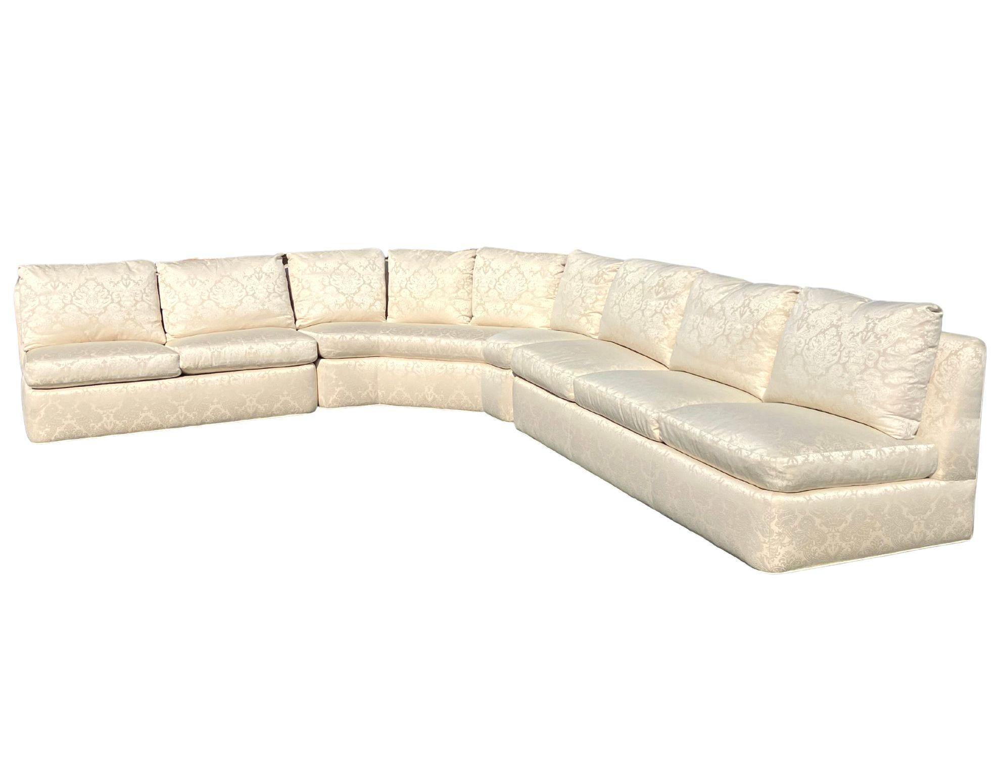 Modern BAKER Mid 20th Century White Armless Three-Piece Sectional Slipper Sofa For Sale