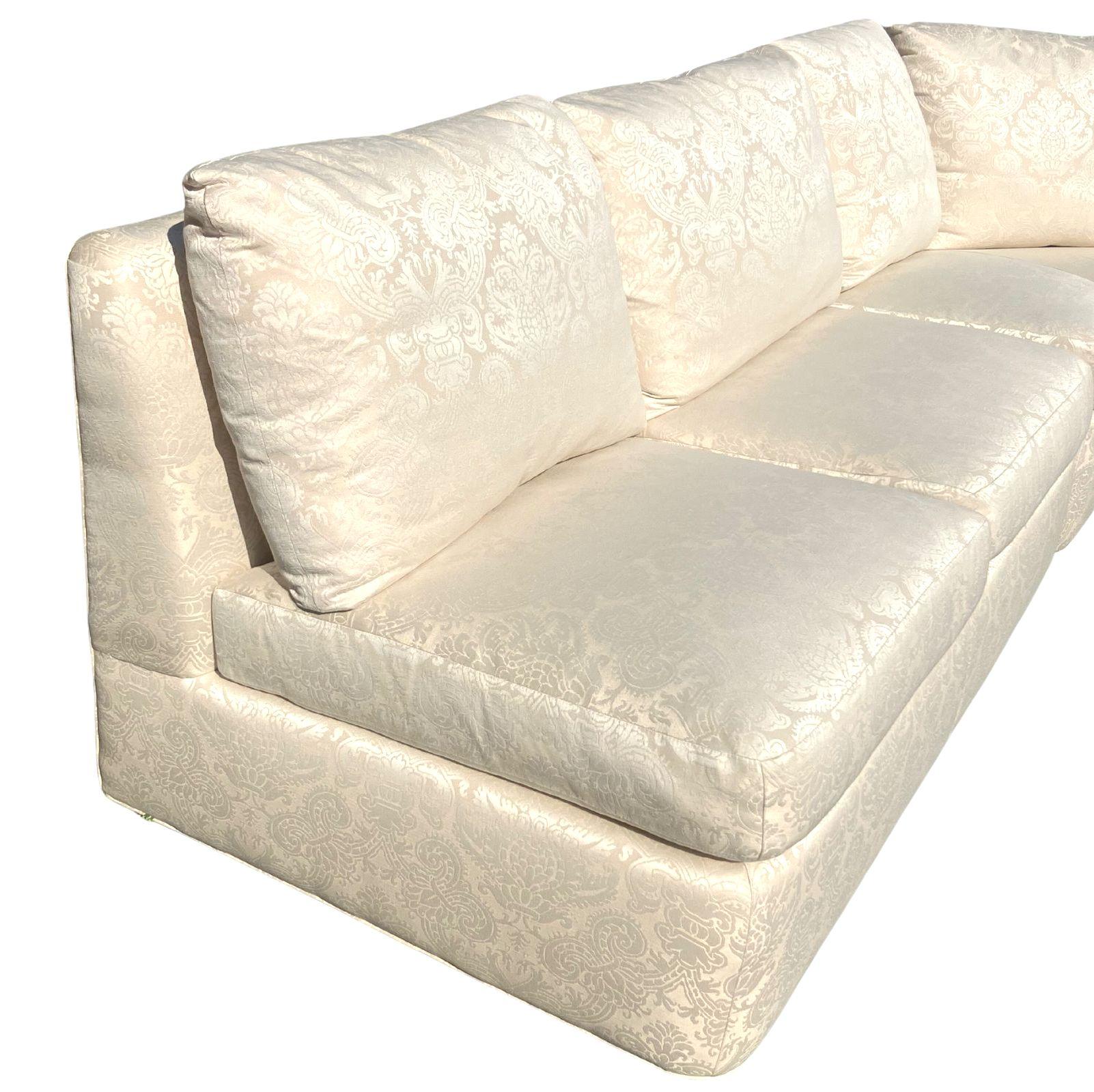BAKER Mid 20th Century White Armless Three-Piece Sectional Slipper Sofa In Good Condition For Sale In Charlotte, NC