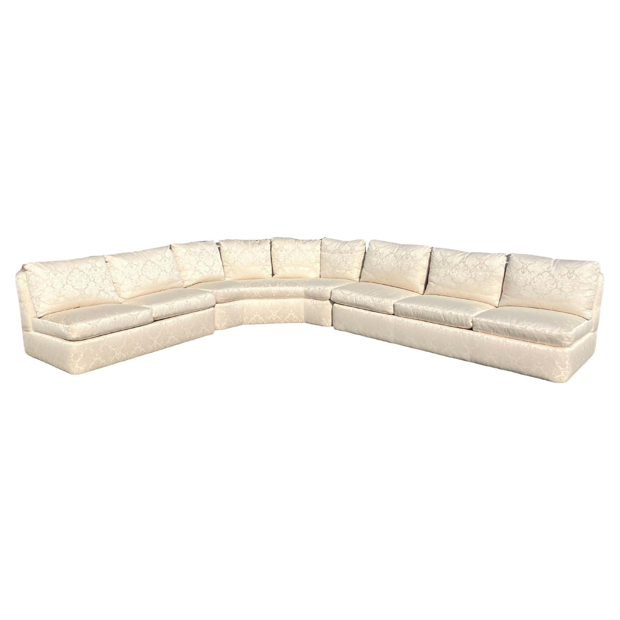 BAKER Mid 20th Century White Armless Three-Piece Sectional Slipper Sofa