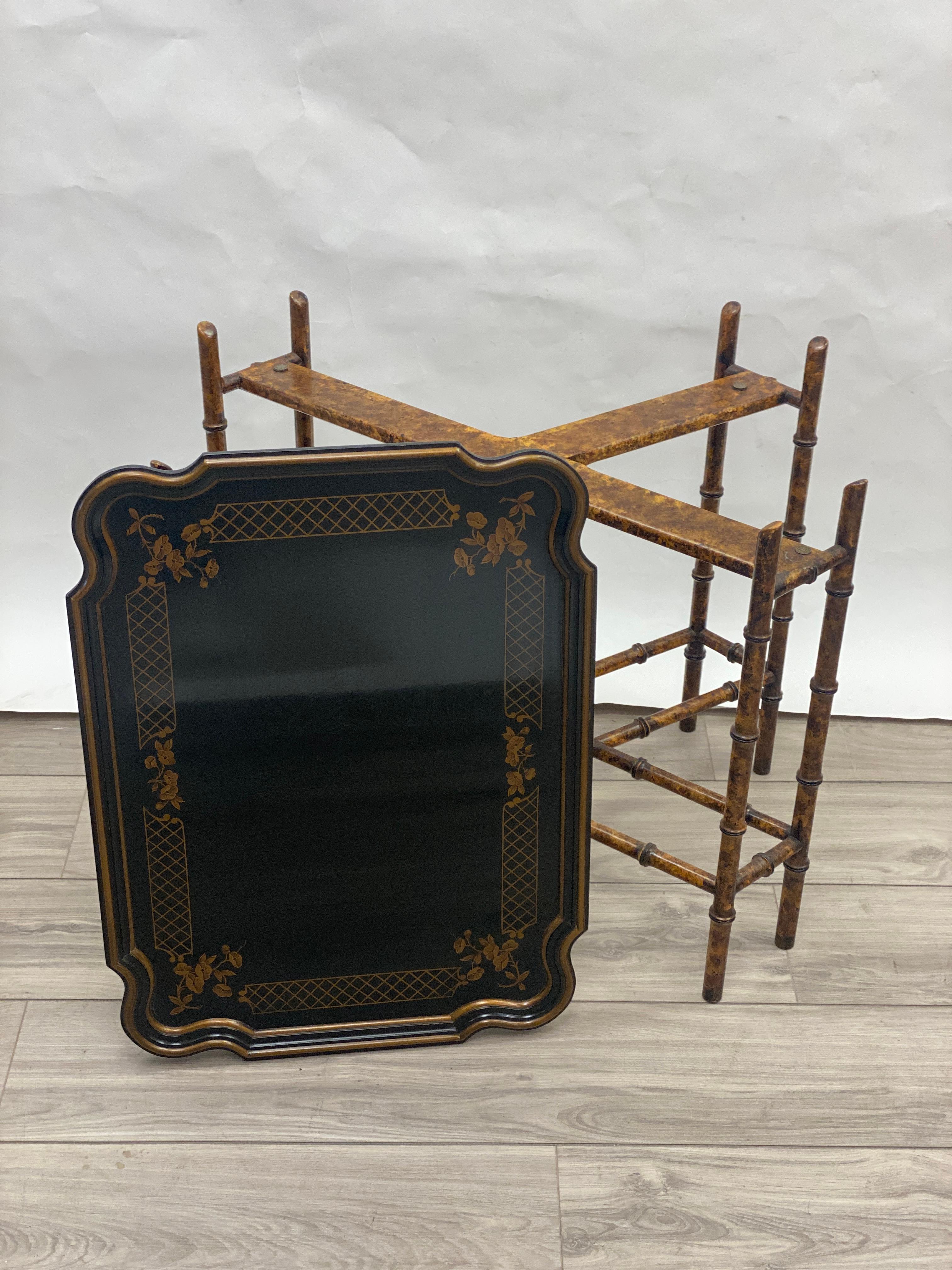 Baker Mid-Century Chinoiserie Faux Bamboo Tray Table 4
