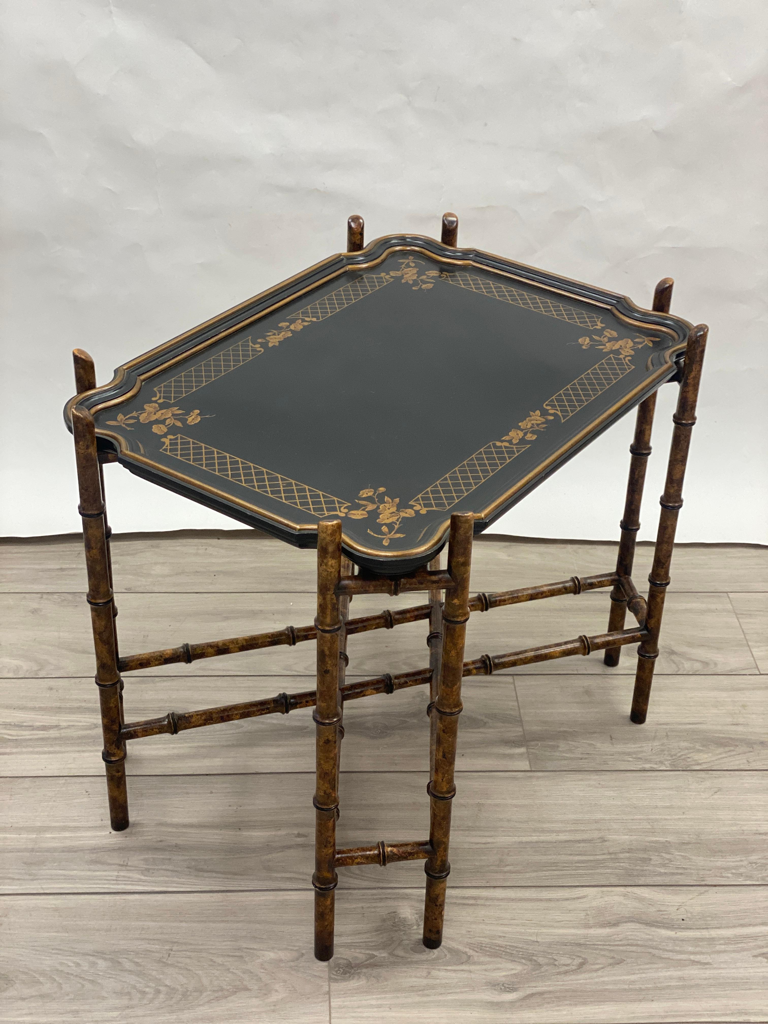 Ebonized Baker Mid-Century Chinoiserie Faux Bamboo Tray Table