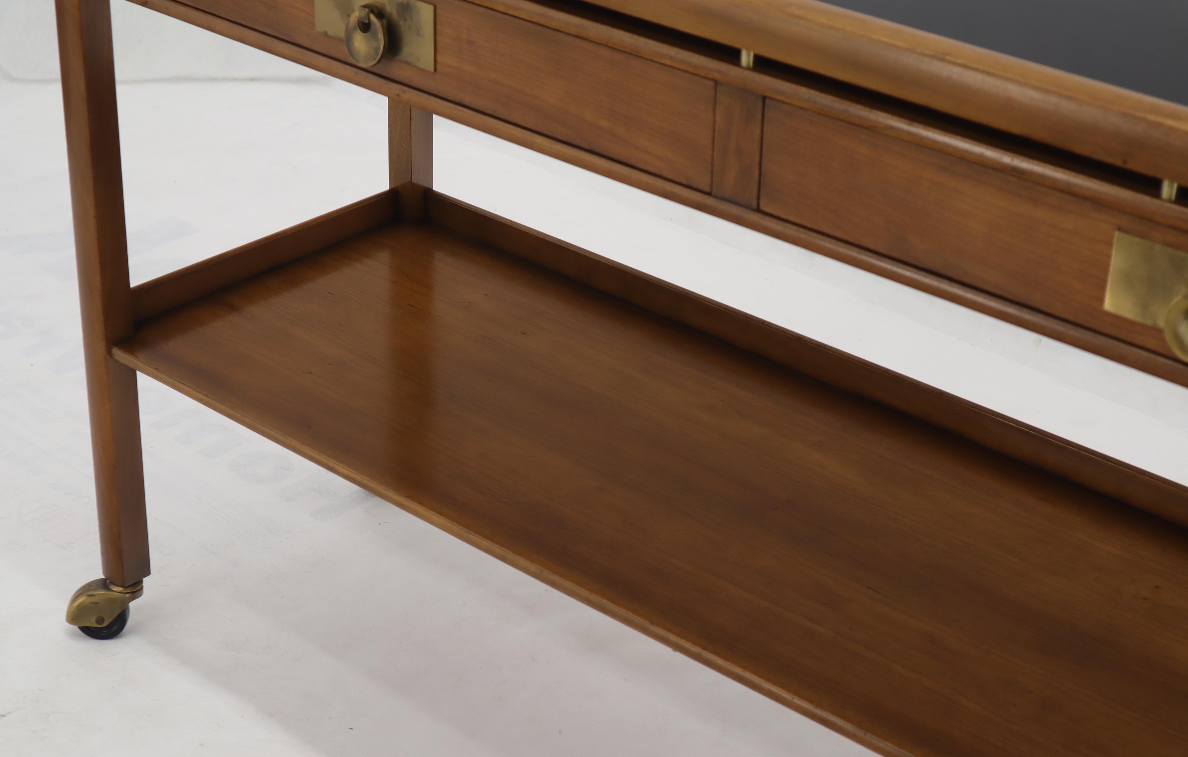 Brass Baker Mid-Century Modern 2-Drawer 2-Tier Console Table on Wheels