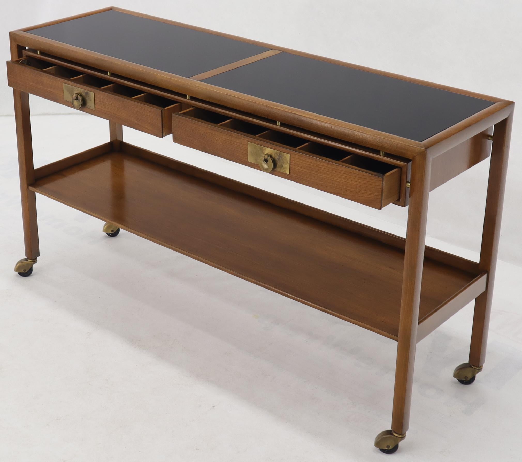 Baker Mid-Century Modern 2-Drawer 2-Tier Console Table on Wheels 2