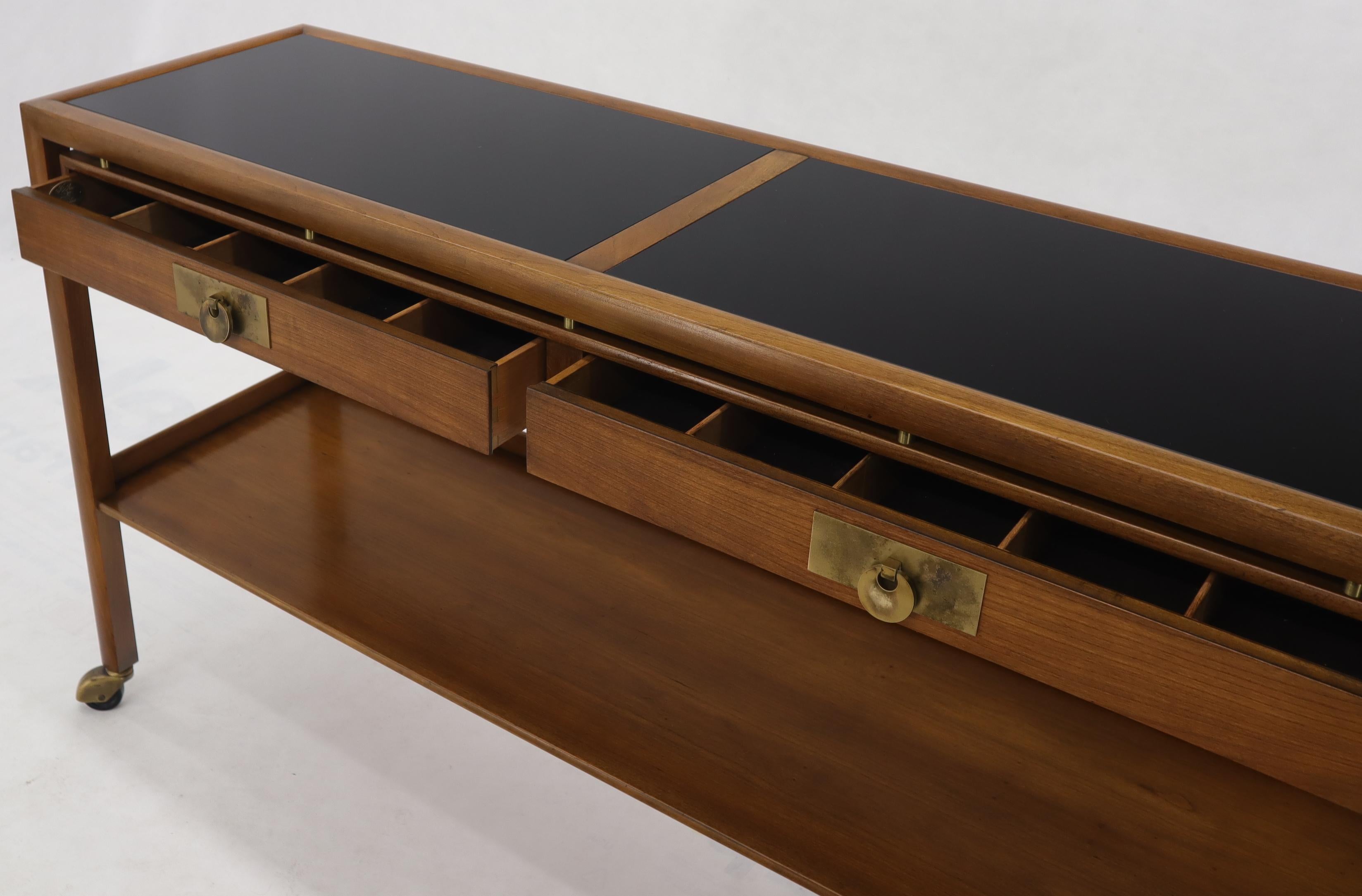 Baker Mid-Century Modern 2-Drawer 2-Tier Console Table on Wheels 3
