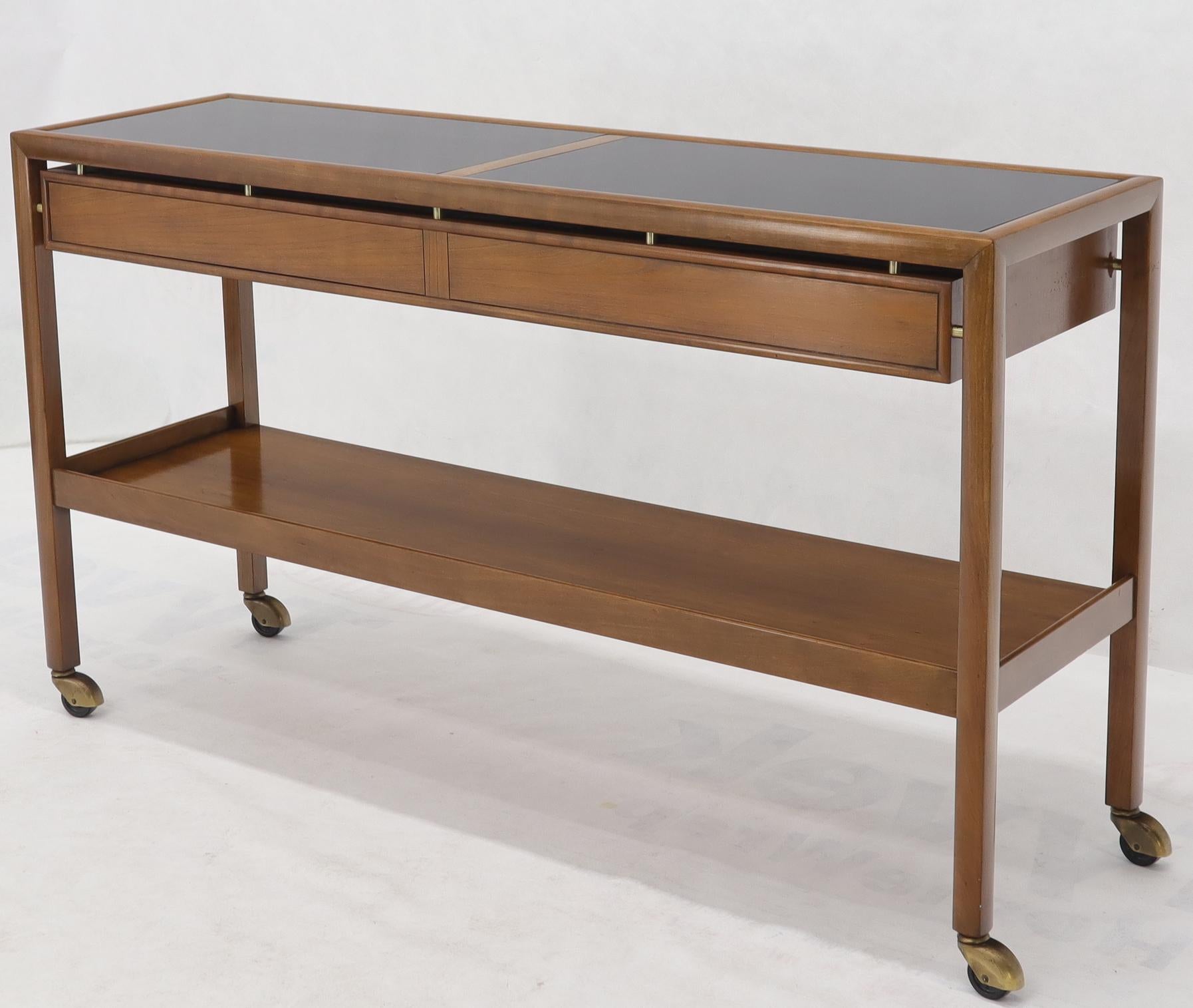 Baker Mid-Century Modern 2-Drawer 2-Tier Console Table on Wheels 4