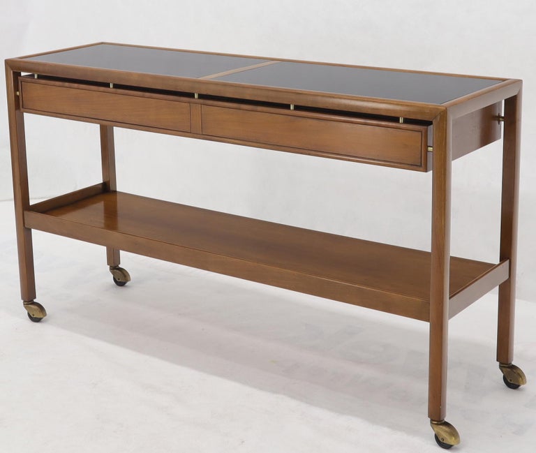 Baker Mid Century Modern 2 Drawer 2 Tier Console Table On Wheels For Sale At 1stdibs