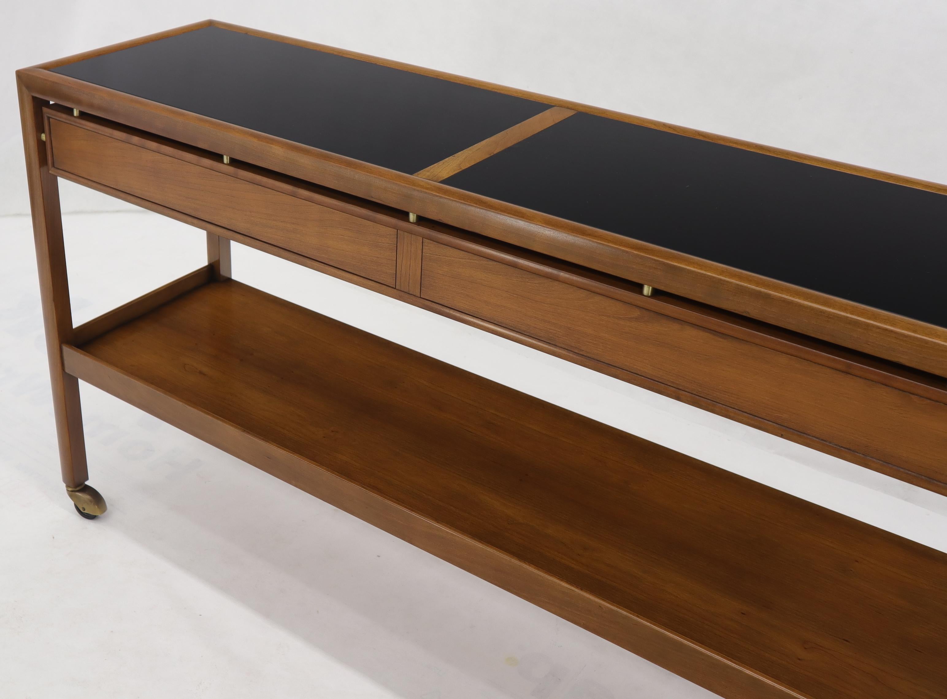 Baker Mid-Century Modern 2-Drawer 2-Tier Console Table on Wheels 5