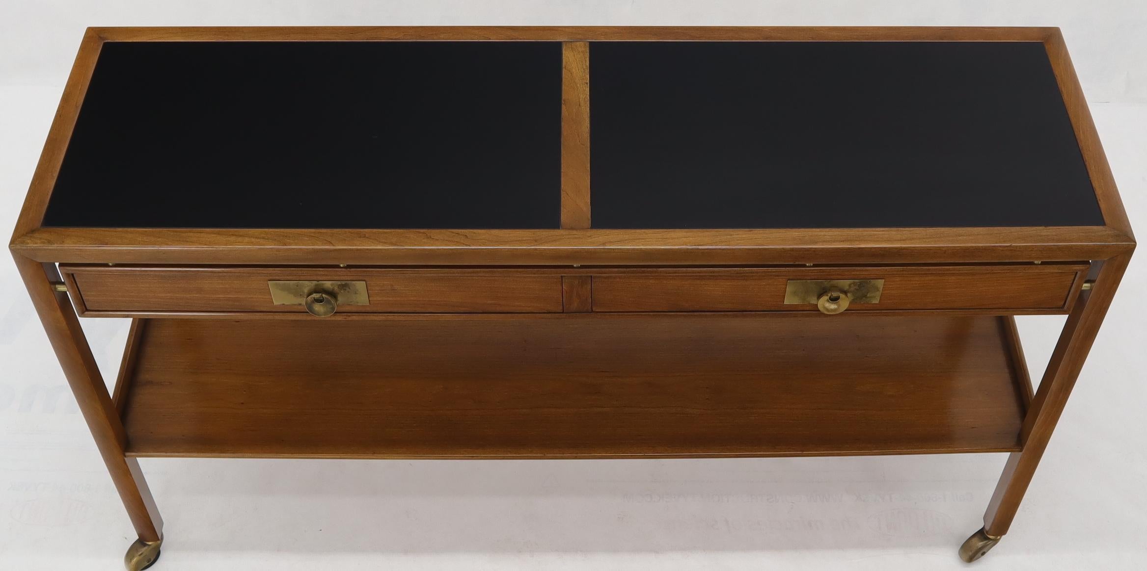 American Baker Mid-Century Modern 2-Drawer 2-Tier Console Table on Wheels