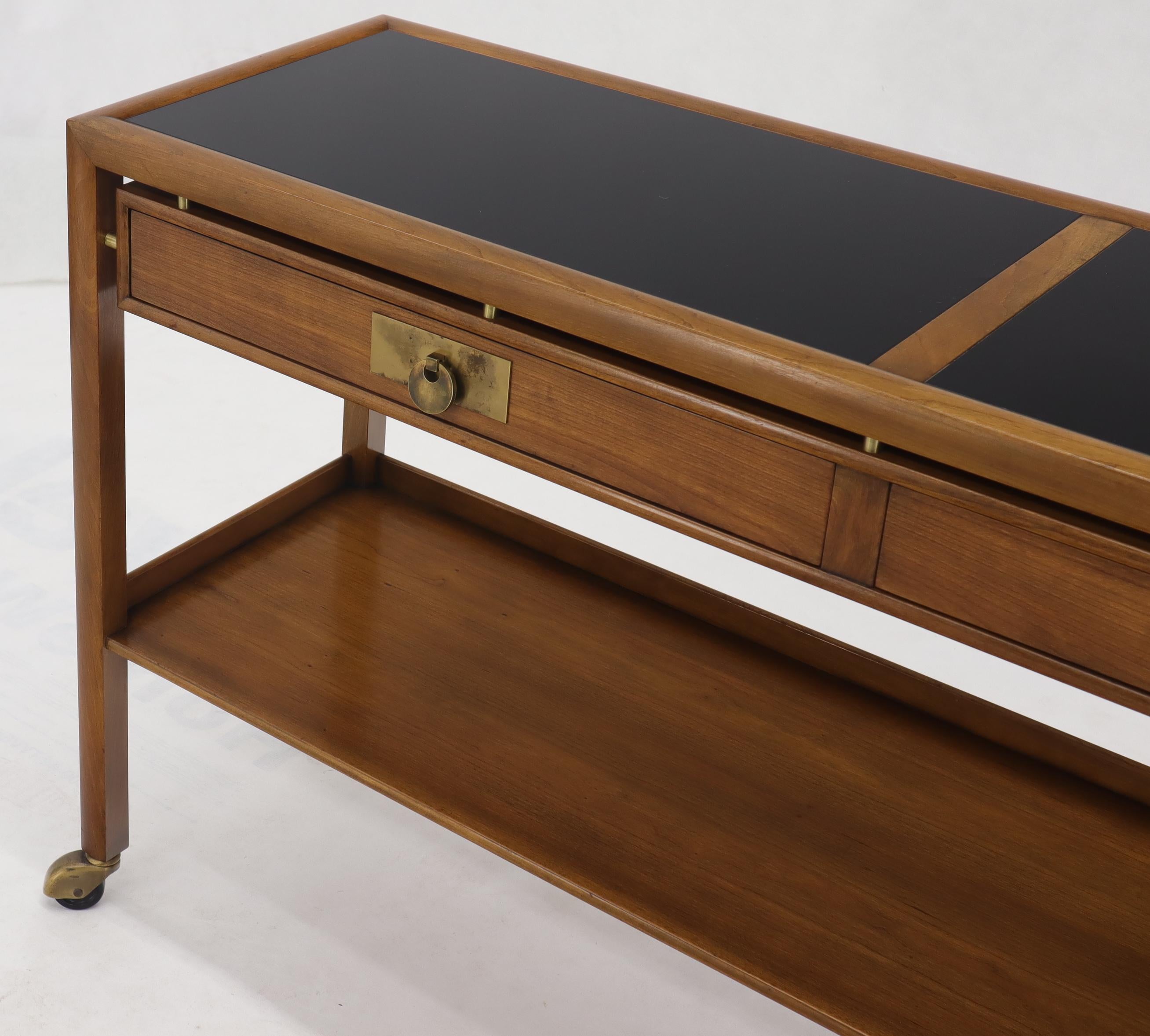 Baker Mid-Century Modern 2-Drawer 2-Tier Console Table on Wheels In Excellent Condition In Rockaway, NJ