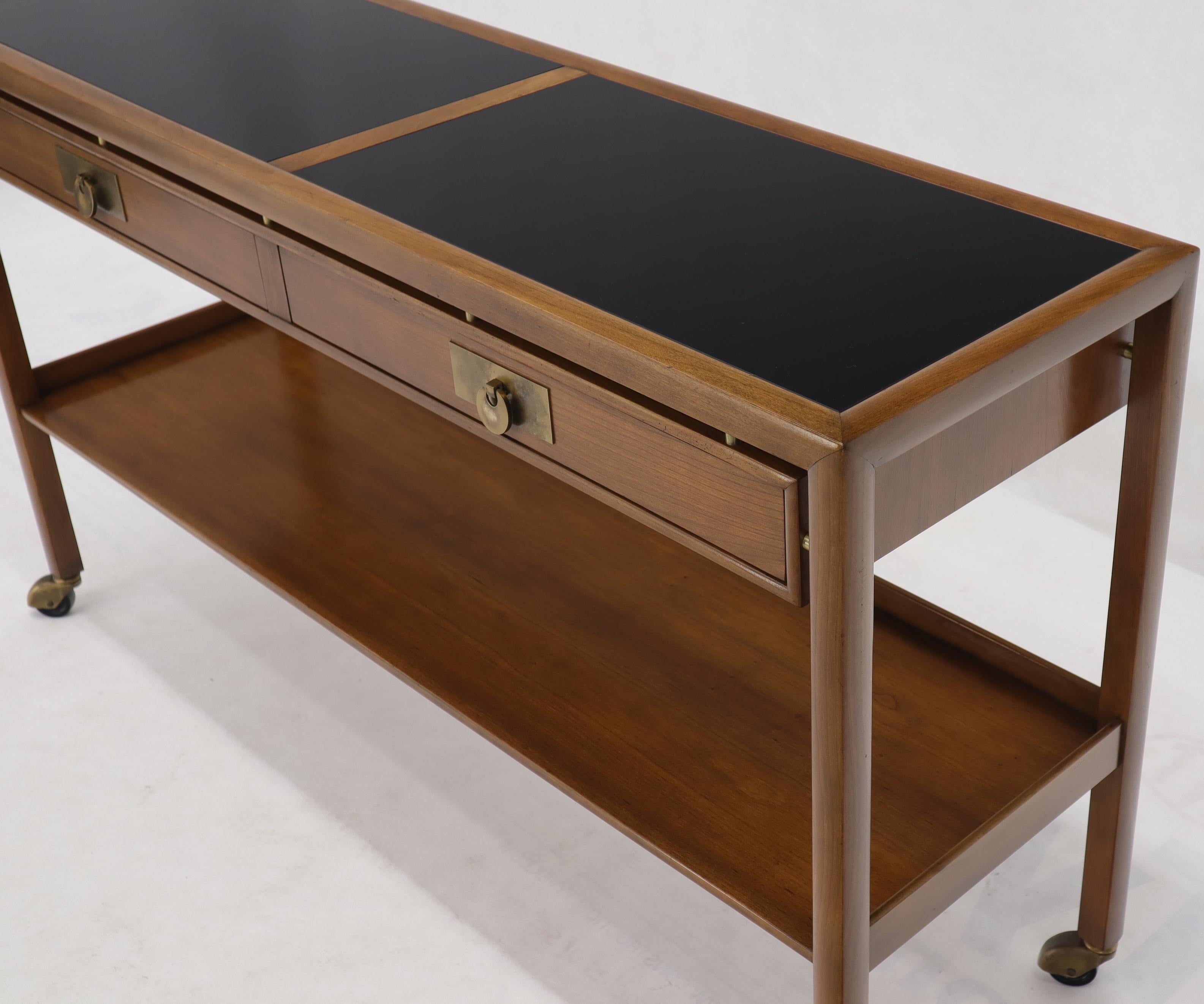 20th Century Baker Mid-Century Modern 2-Drawer 2-Tier Console Table on Wheels
