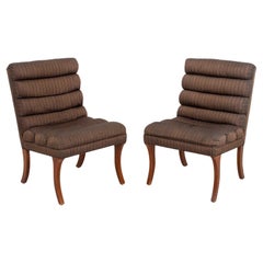Baker Mid-Century Modern Upholstered Chairs, Pair