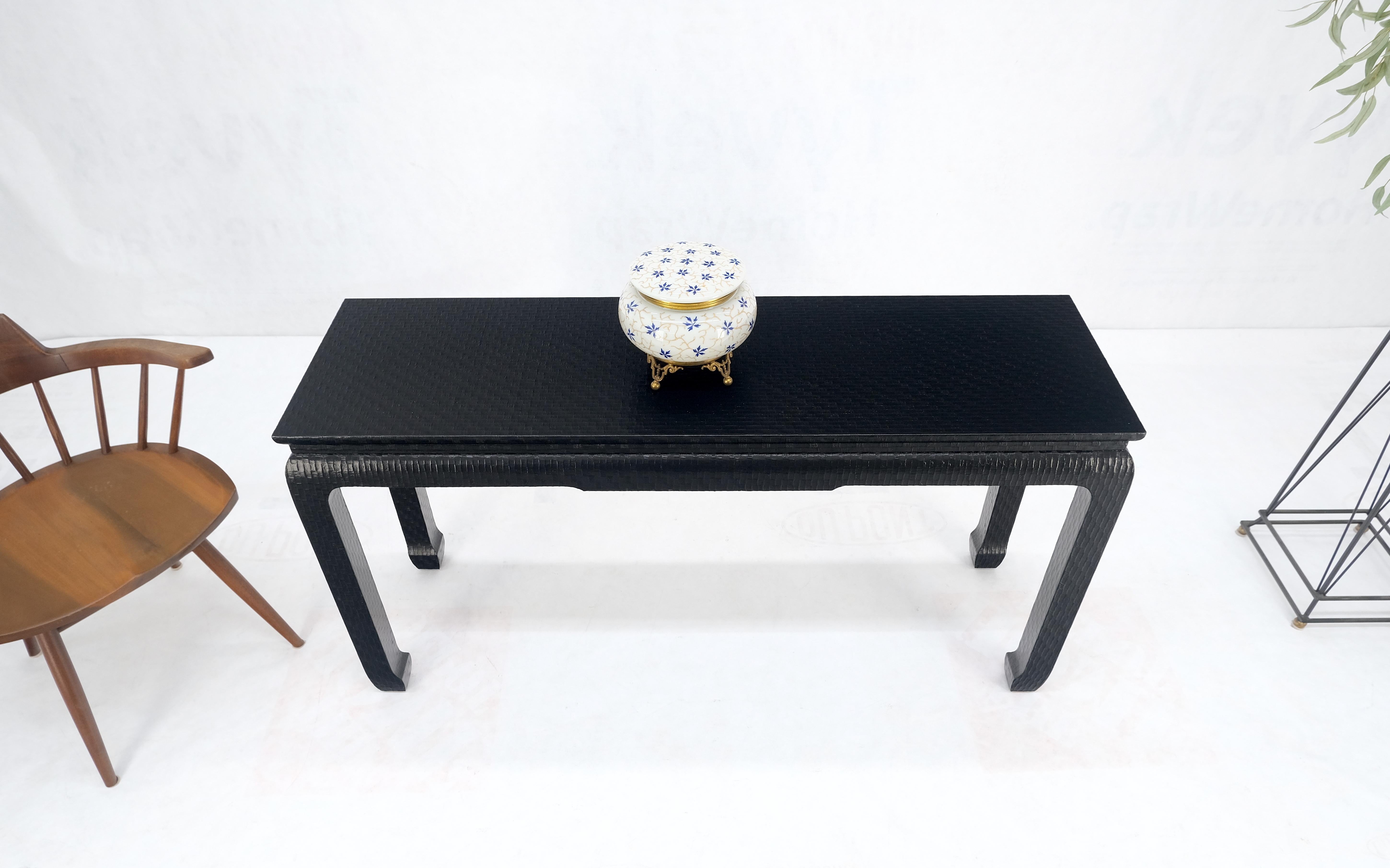 Baker Mid Century Oriental Asian Black Lacquer Cloth Wrapped Console Table MINT! For Sale 3