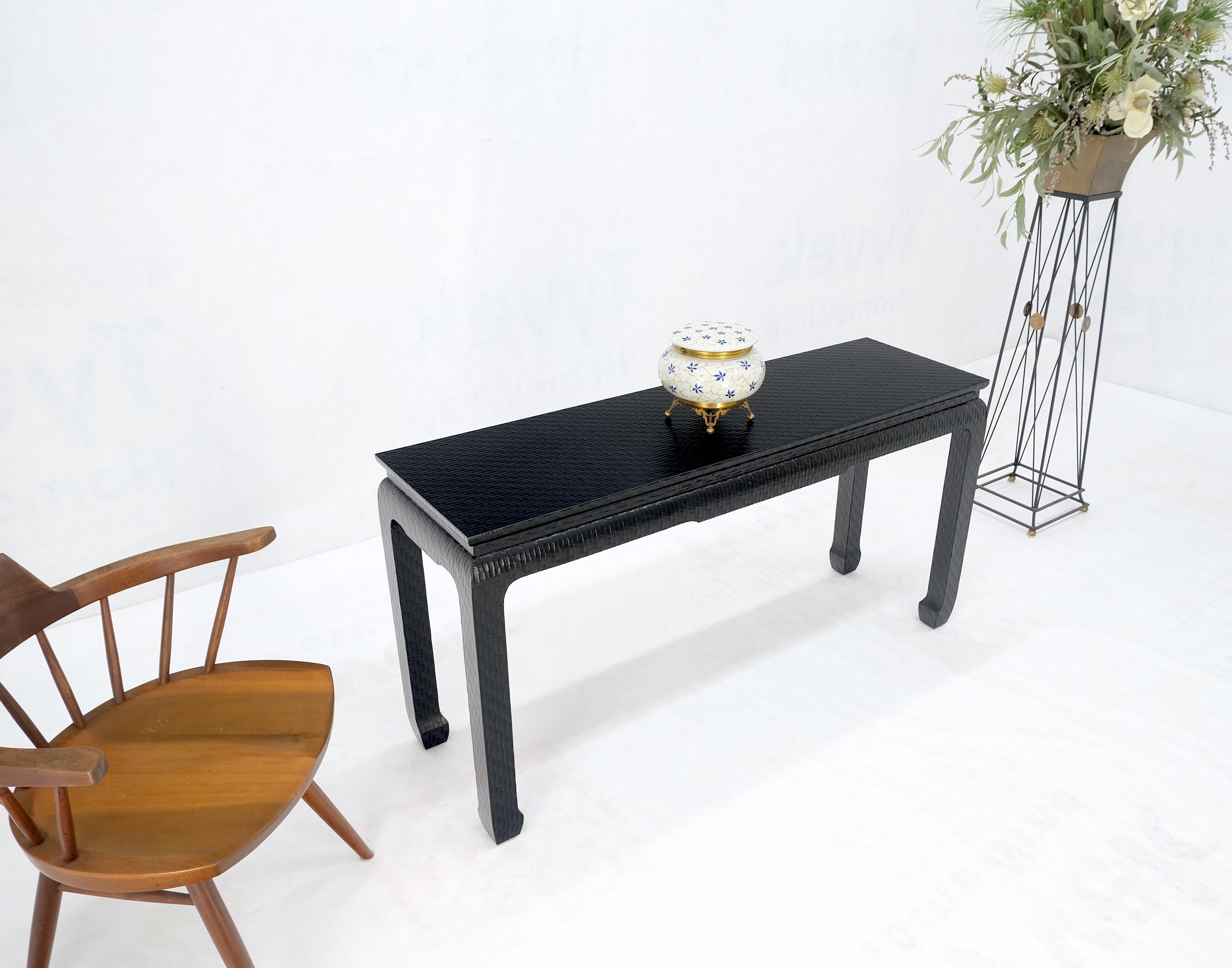 Baker Mid Century Oriental Asian Black Lacquer Cloth Wrapped Console Table MINT! For Sale 4
