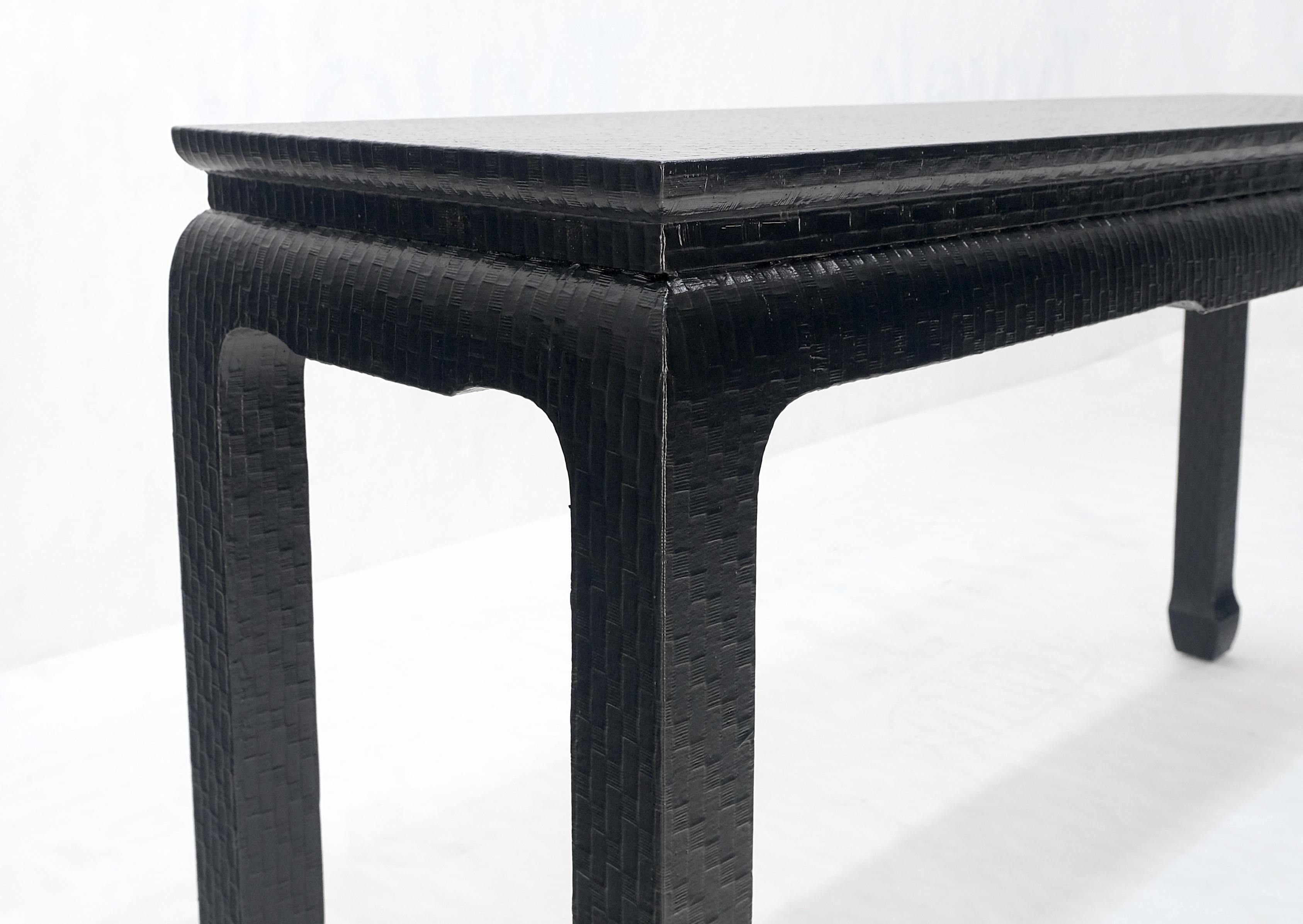 Mid-Century Modern Baker Mid Century Oriental Asian Black Lacquer Cloth Wrapped Console Table MINT! For Sale