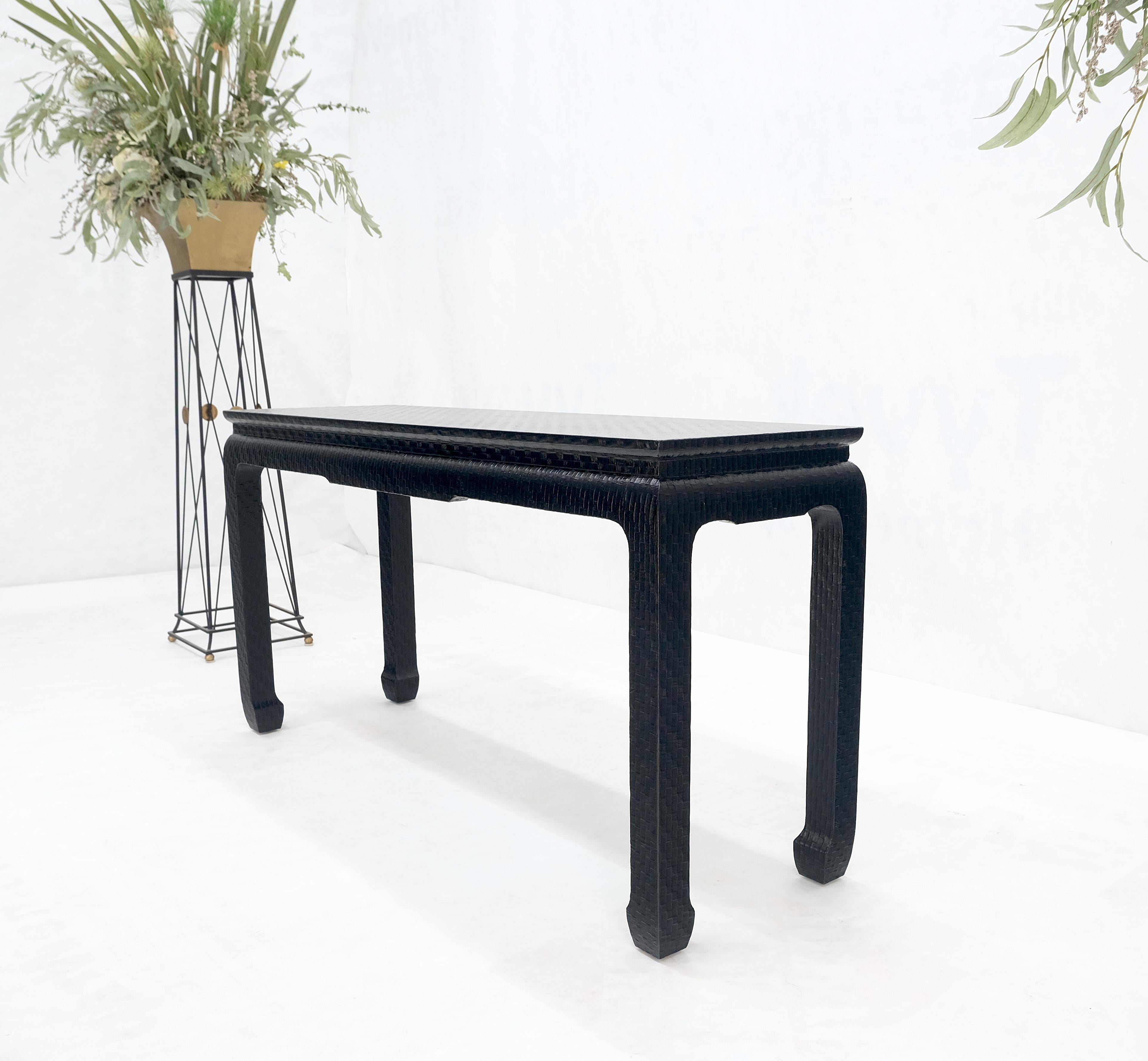 Baker Mid Century Oriental Asian Black Lacquer Cloth Wrapped Console Table MINT! For Sale 1