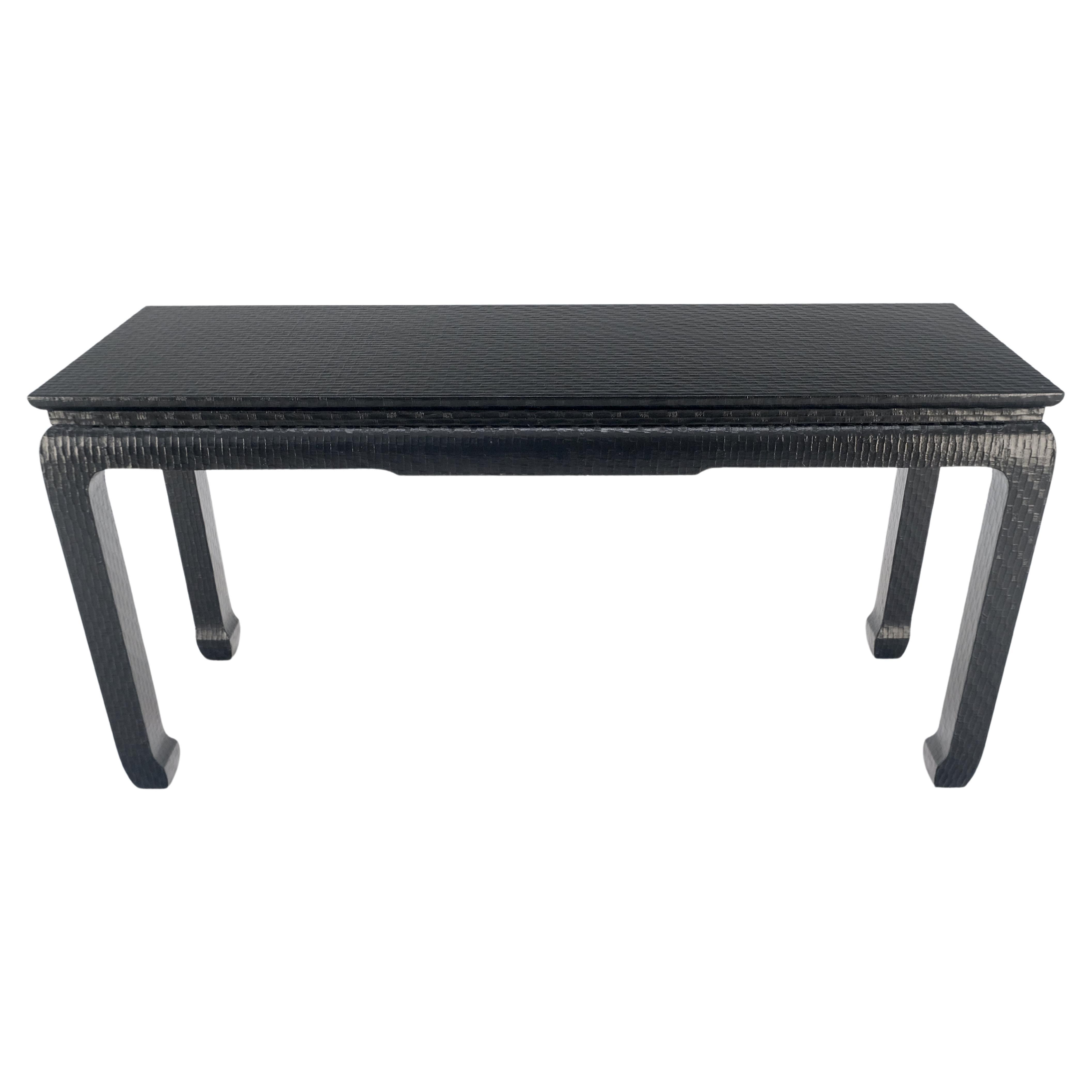 Baker Mid Century Oriental Asian Black Lacquer Cloth Wrapped Console Table MINT! For Sale