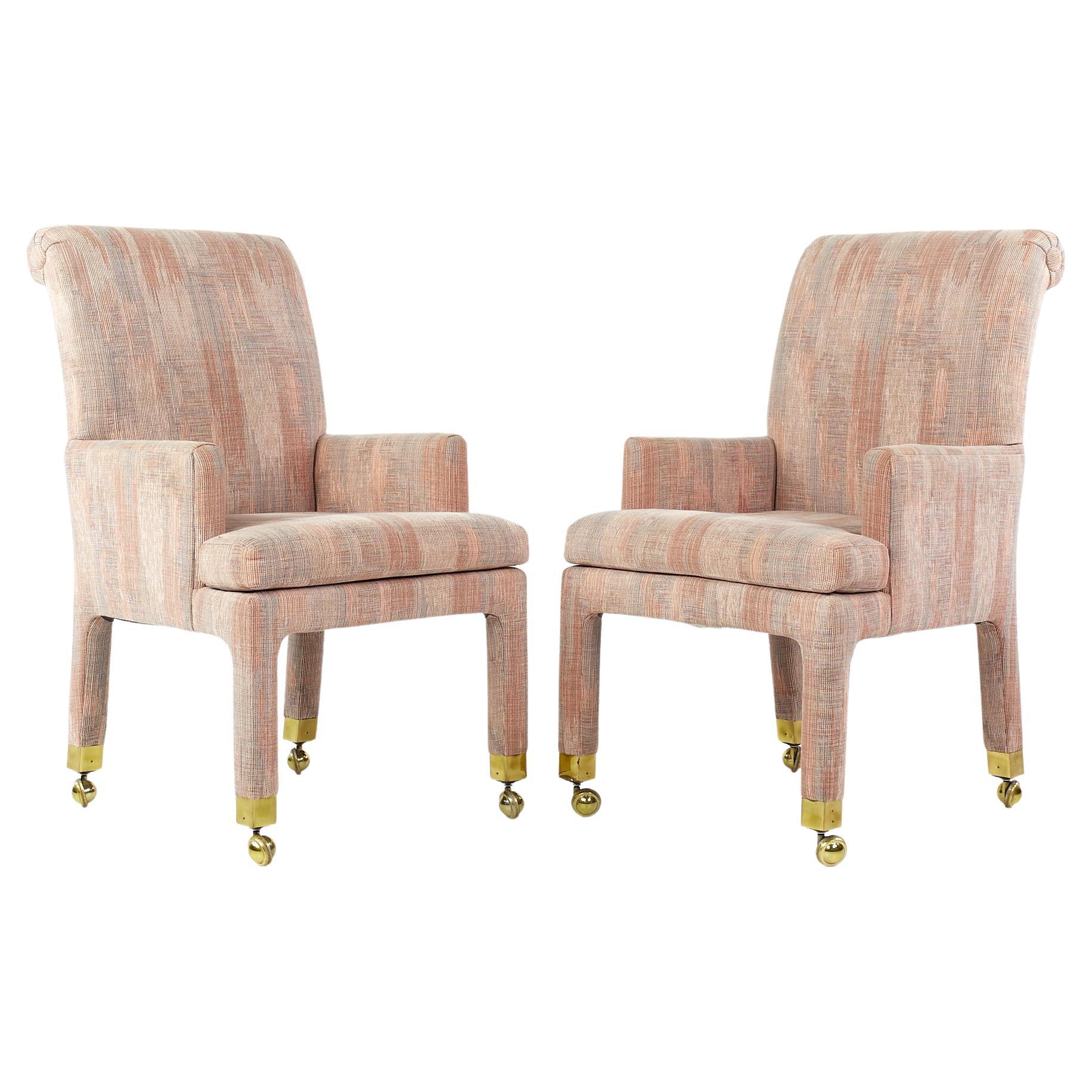 Baker Mid Century Wheeled Occasional Upholstered Chairs, Pair