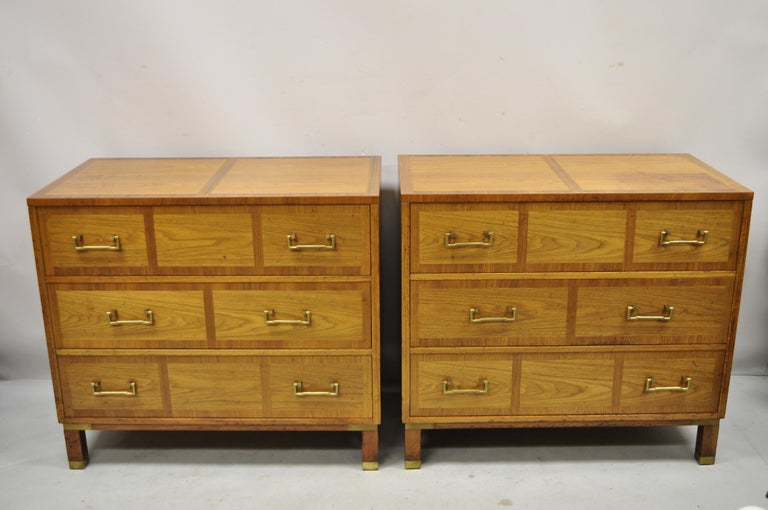 Baker Milling Road Banded Walnut Brass Campaign Bachelor Chest Dresser, a Pair 7