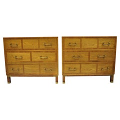 Retro Baker Milling Road Banded Walnut Brass Campaign Bachelor Chest Dresser, a Pair