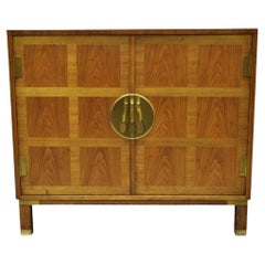 Baker Milling Road Banded Walnut Brass Campaign Style 4 Drawer Cabinet Chest