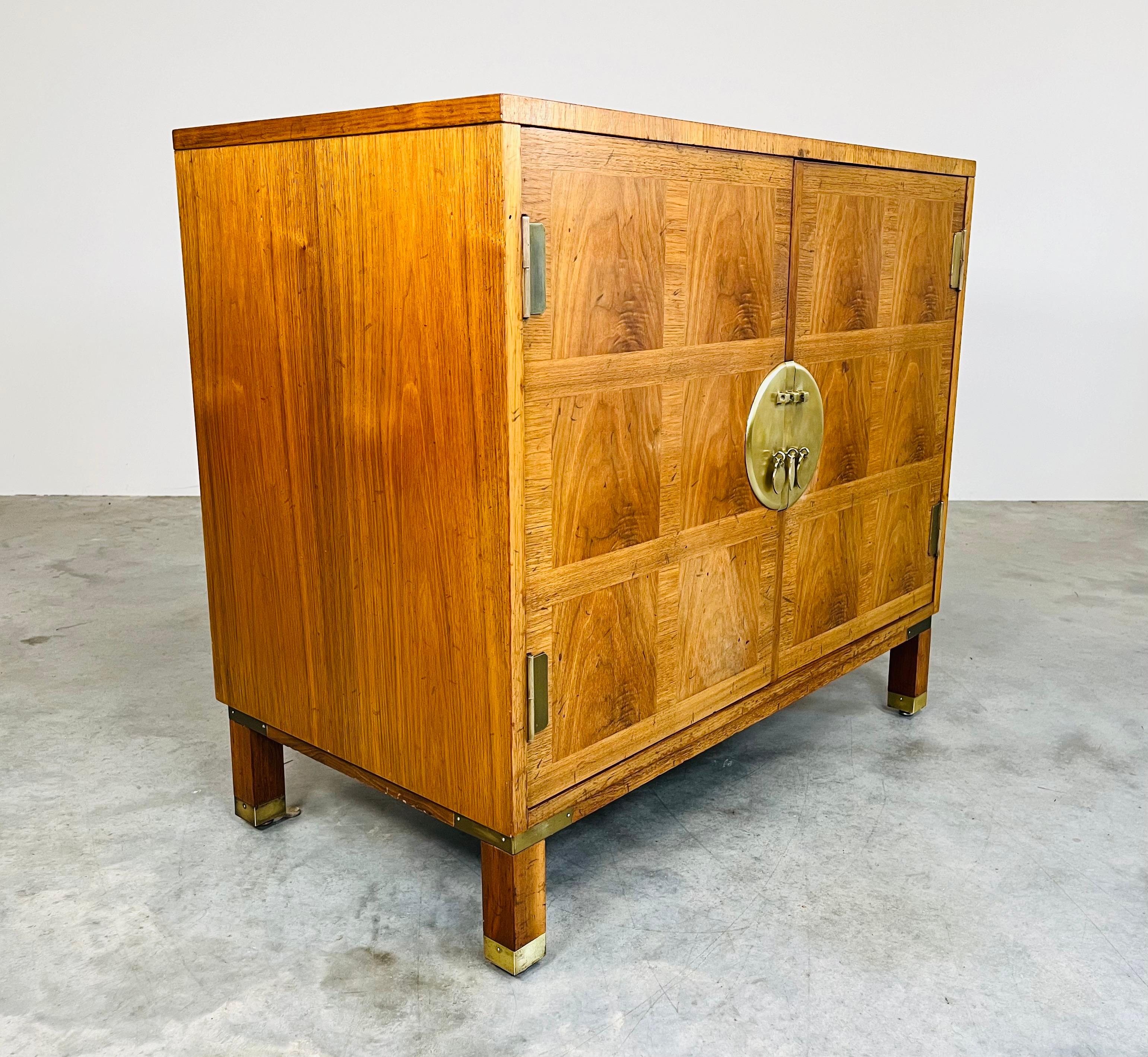 20th Century Baker Banded Walnut Chinese Chippendale Server Chest  For Sale