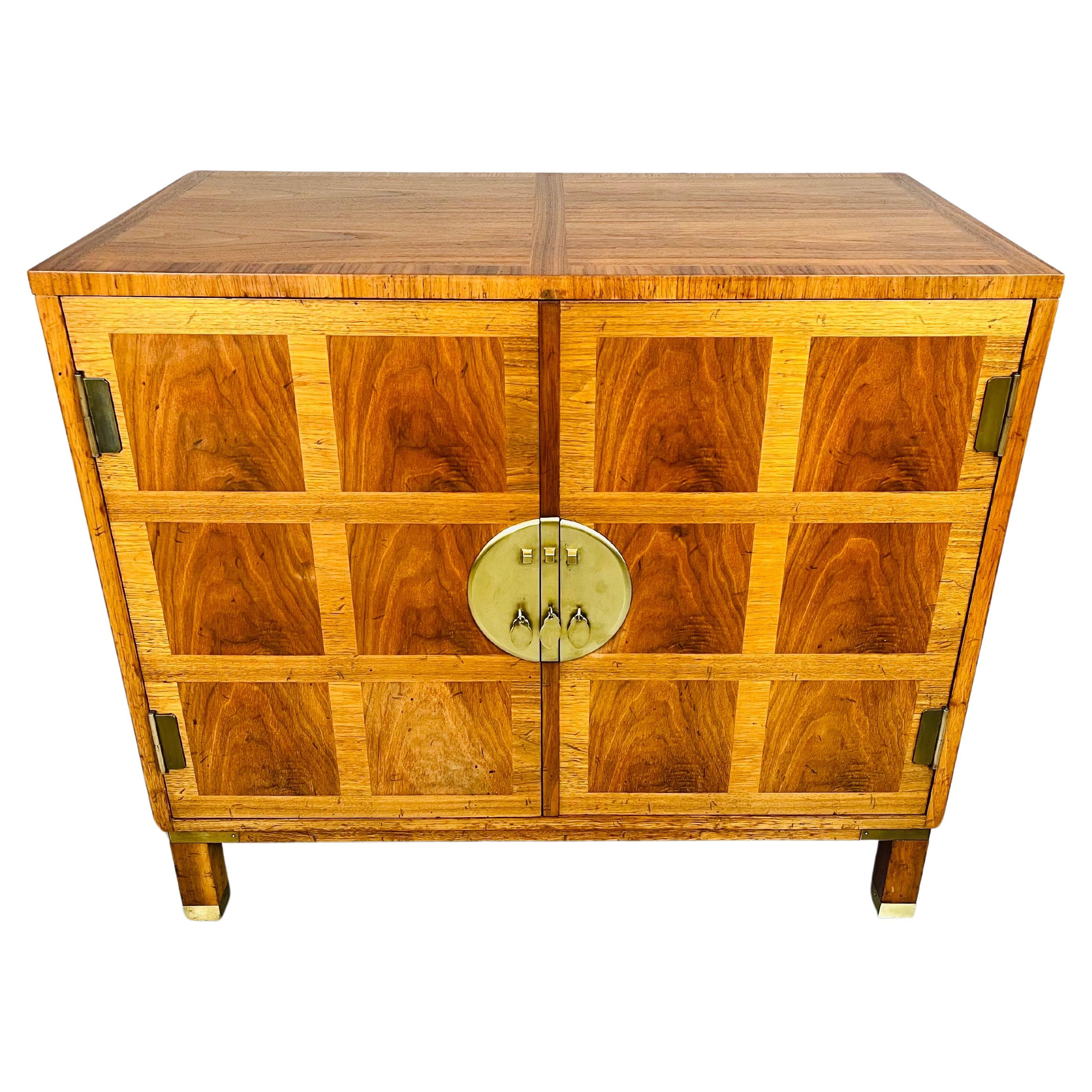 Baker Banded Walnut Chinese Chippendale Server Chest  For Sale
