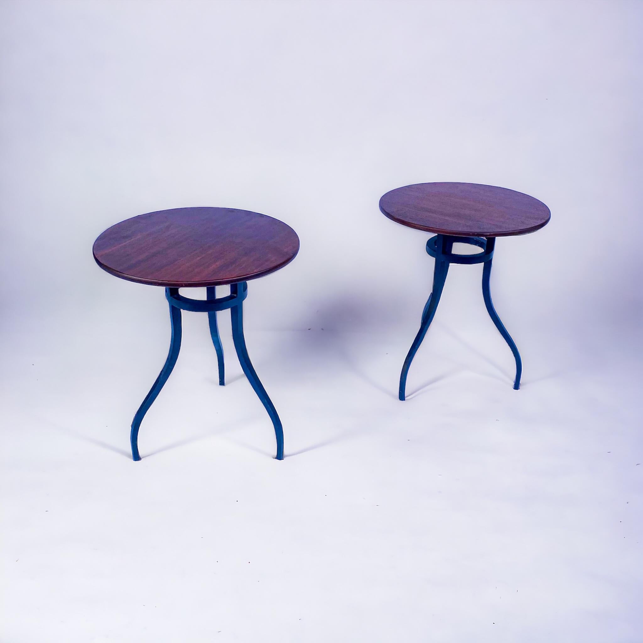 20th Century Baker Milling Road British Colonial Style Mahogany & Wrought Iron Side Tables -2 For Sale