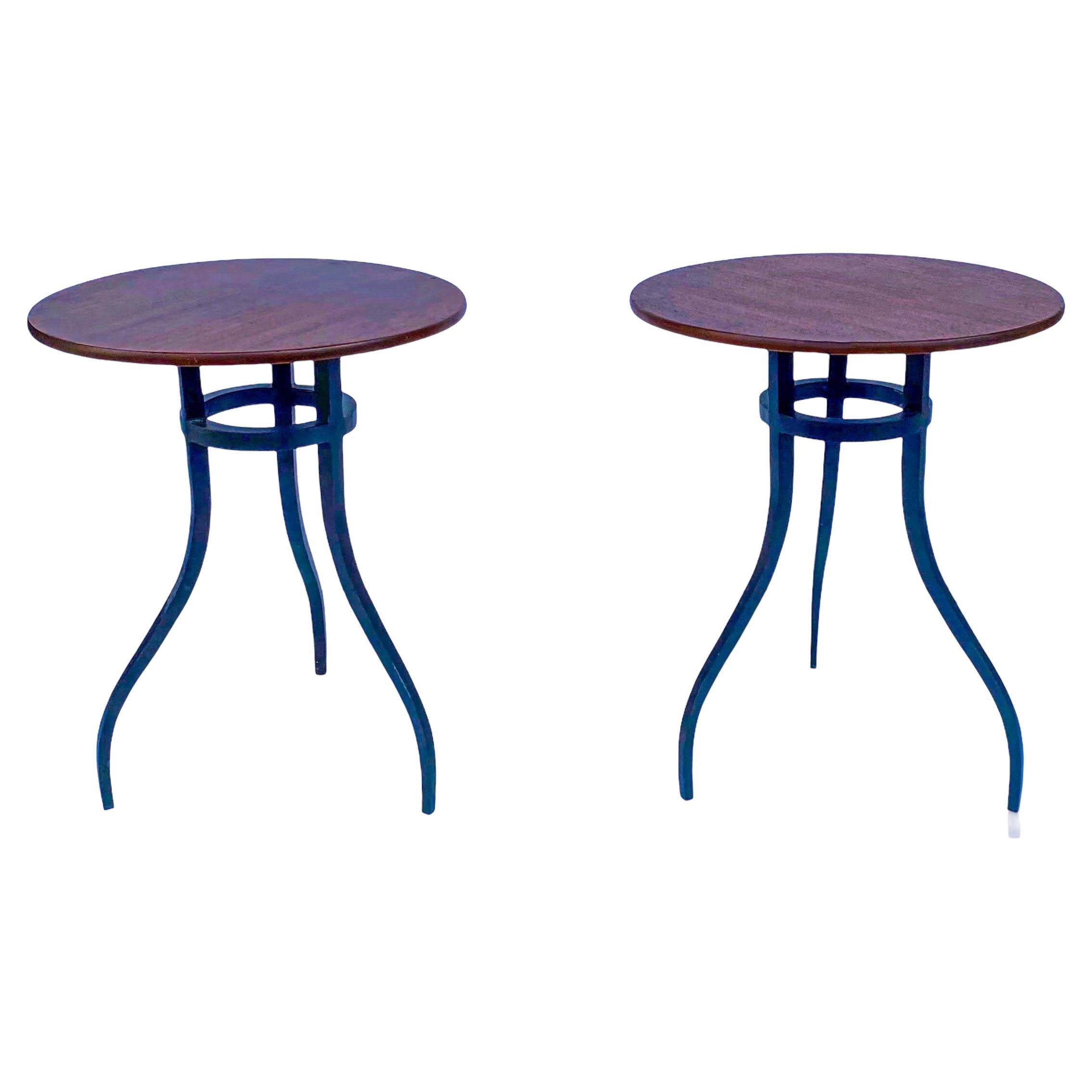 Baker Milling Road British Colonial Style Mahogany & Wrought Iron Side Tables -2 For Sale
