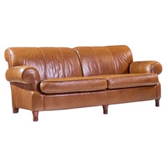 Baker Milling Road Brown Leather Rolled Arm Sofa