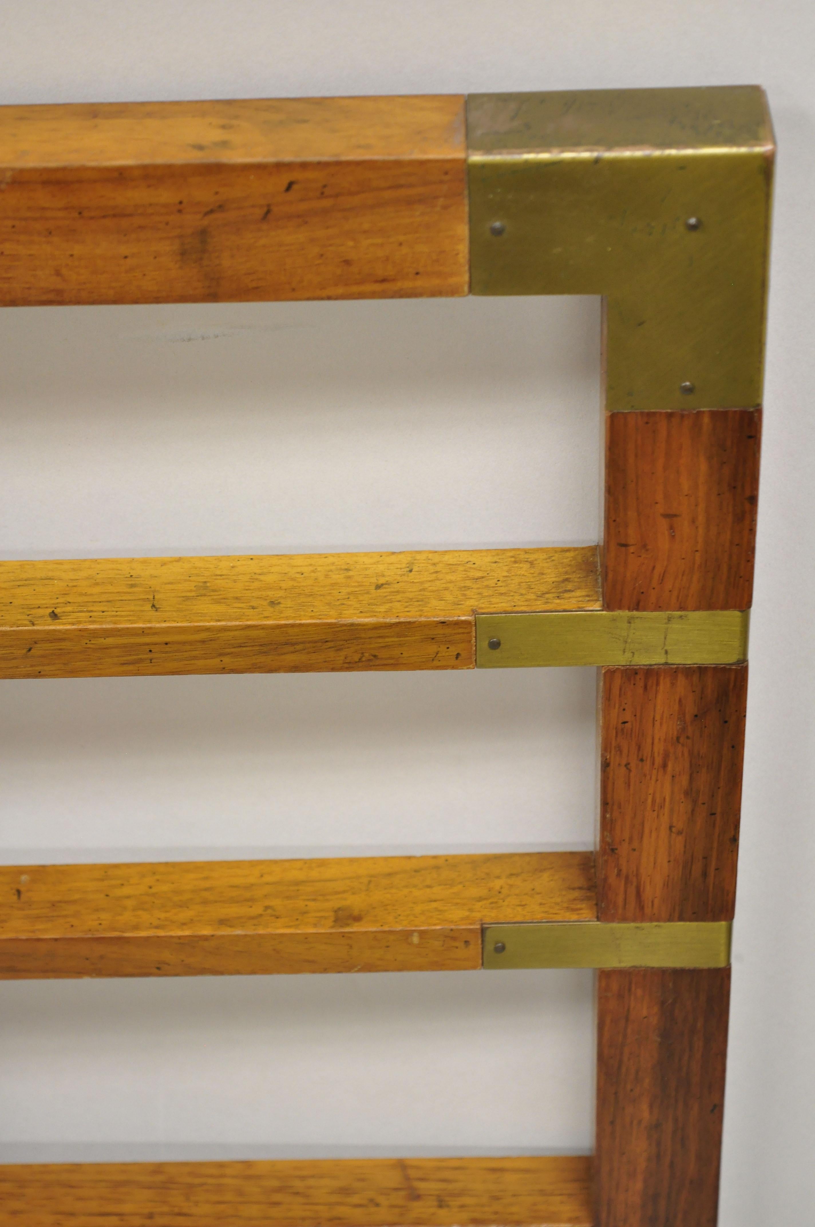 Baker Milling Road Campaign Style Walnut Lattice & Brass King Size Bed Headboard In Good Condition In Philadelphia, PA