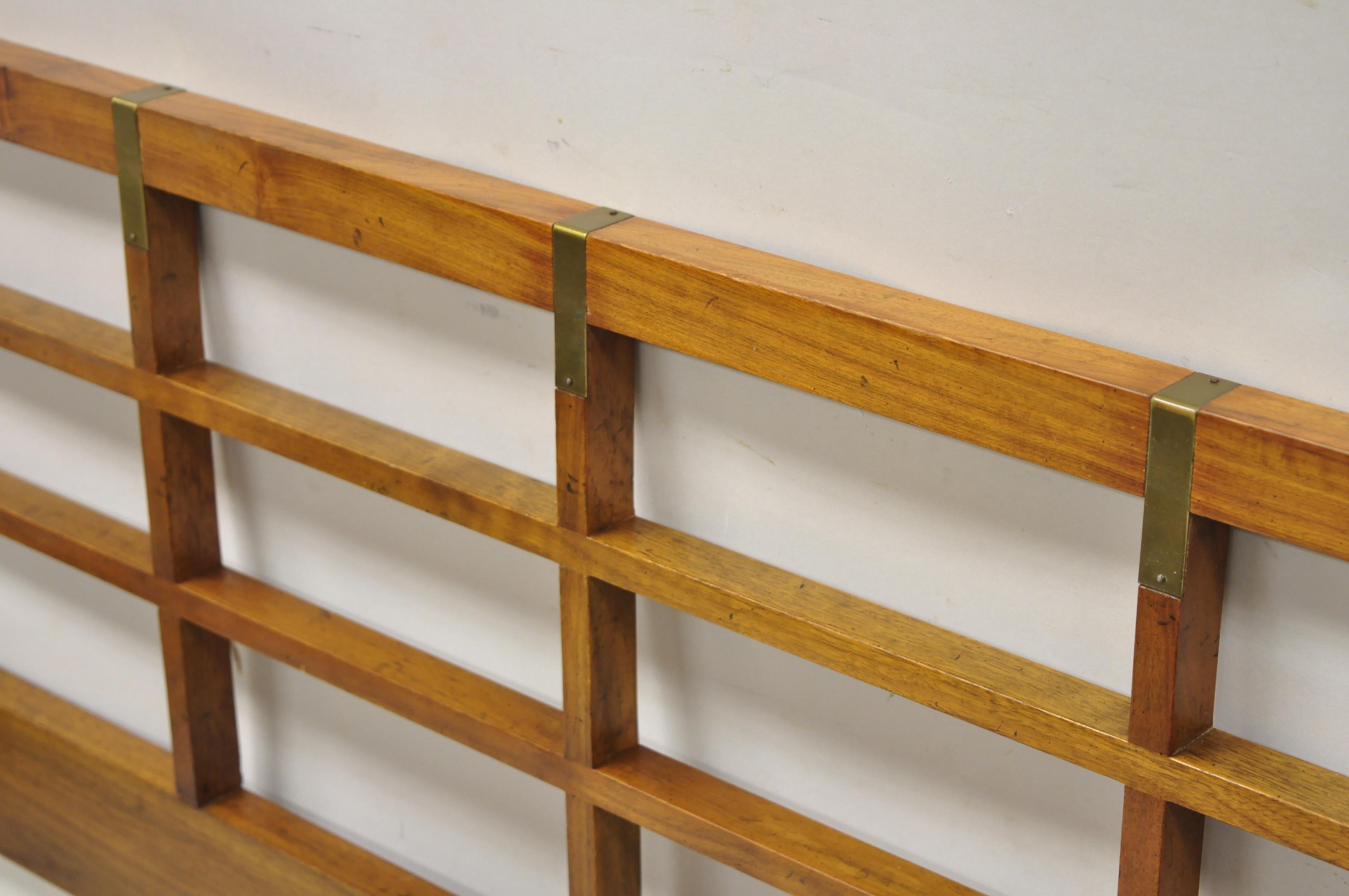 20th Century Baker Milling Road Campaign Style Walnut Lattice & Brass King Size Bed Headboard