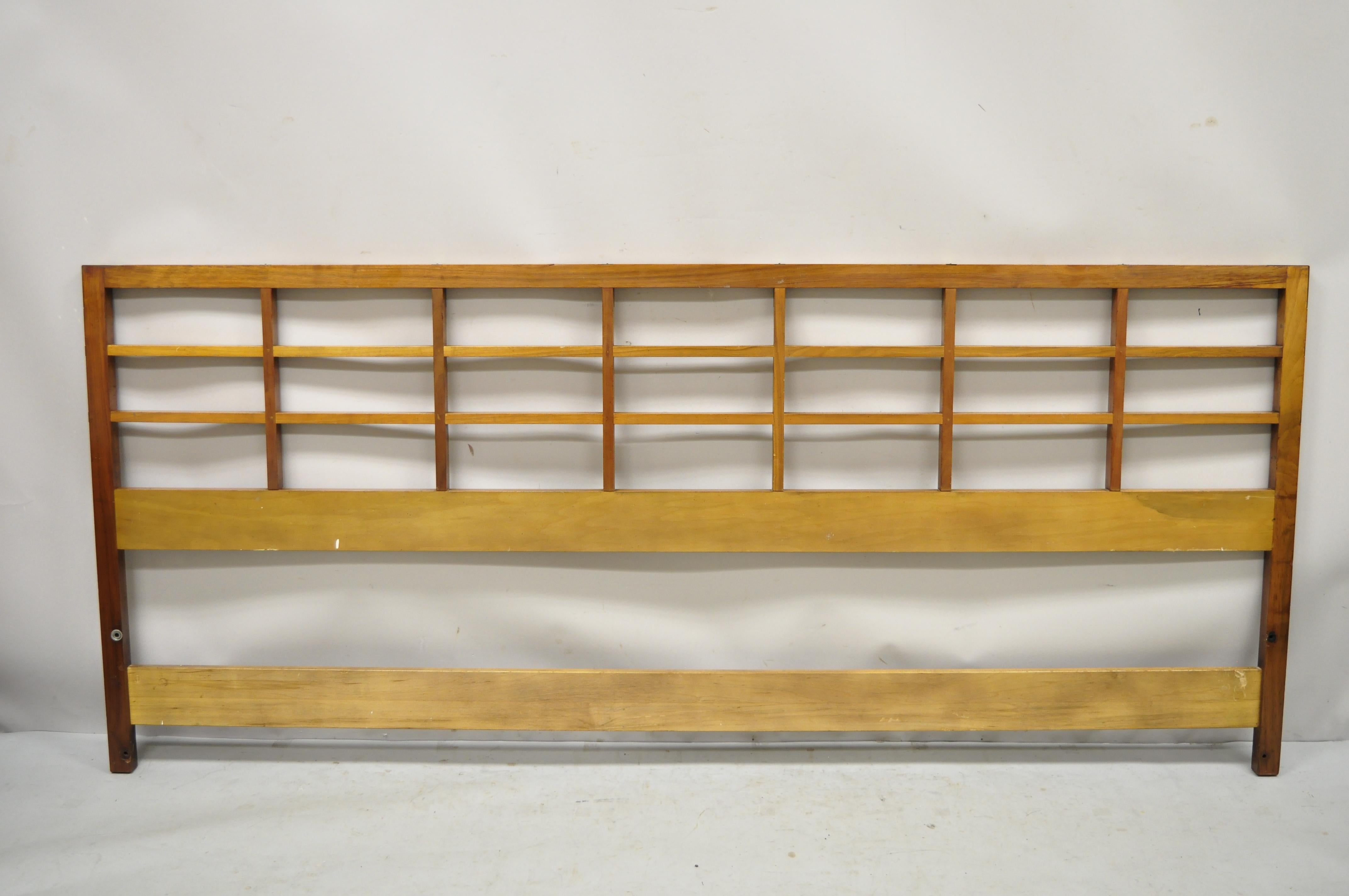 Baker Milling Road Campaign Style Walnut Lattice & Brass King Size Bed Headboard 4