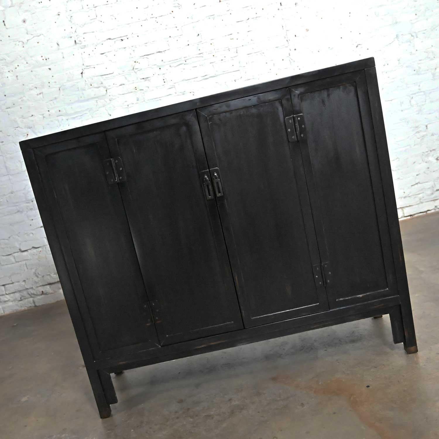 Chinoiserie Baker Milling Road Collection Ebonized Han Style Bar Cabinet or Tall Console