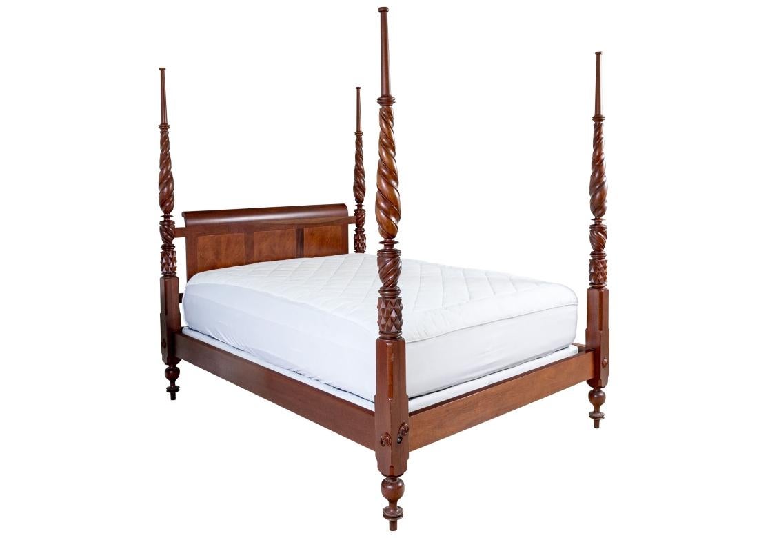 Baker Milling Road West Indies Collection four poster queen size bed with bold posts comprised of carved swirl and geometric form panels with a 16