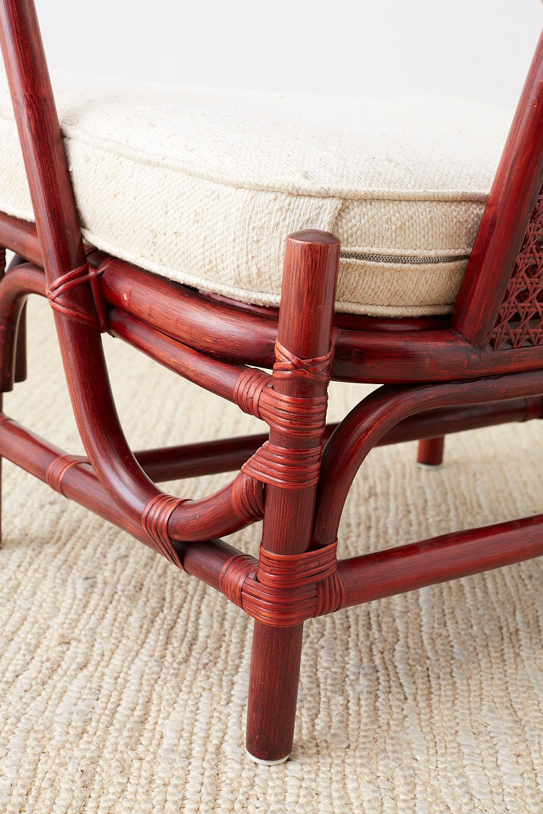 Baker Ming Style Lacquered Bamboo Rattan Horseshoe Armchair 3