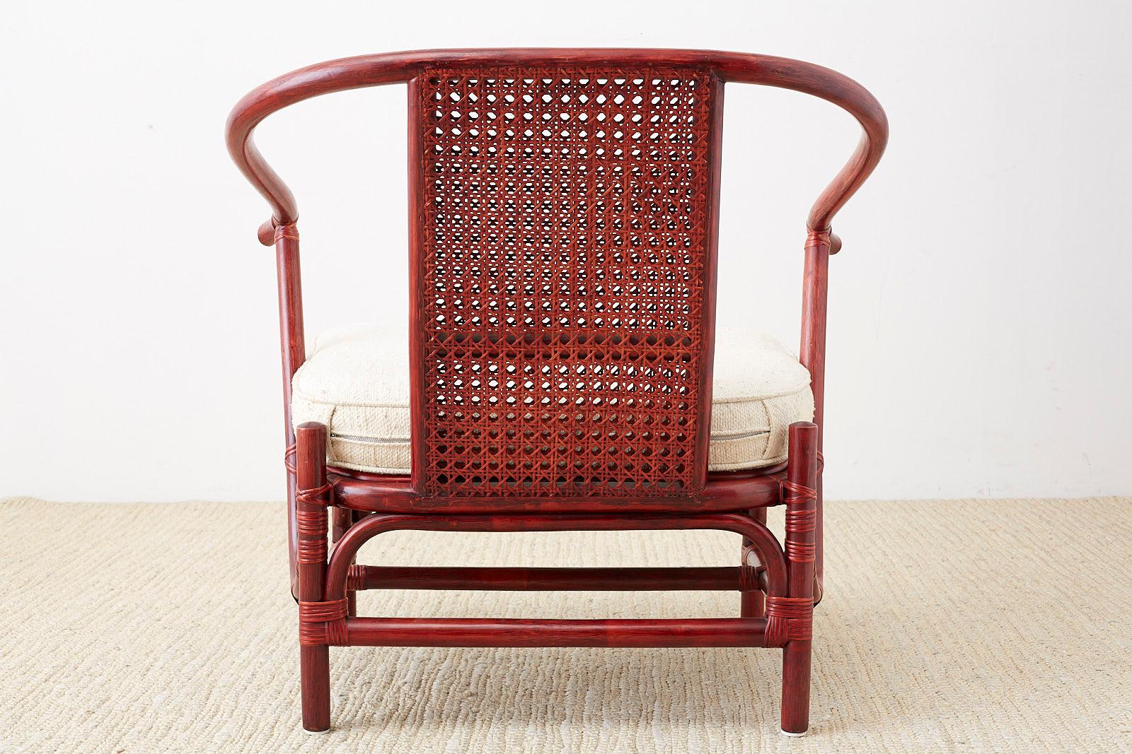 Baker Ming Style Lacquered Bamboo Rattan Horseshoe Armchair 6