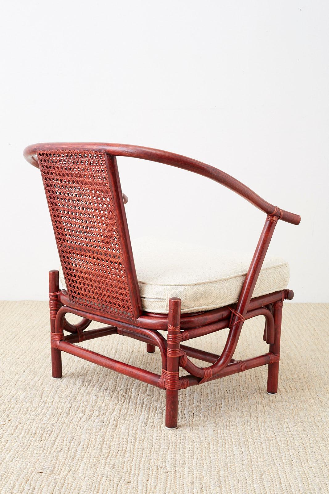 Baker Ming Style Lacquered Bamboo Rattan Horseshoe Armchair 7