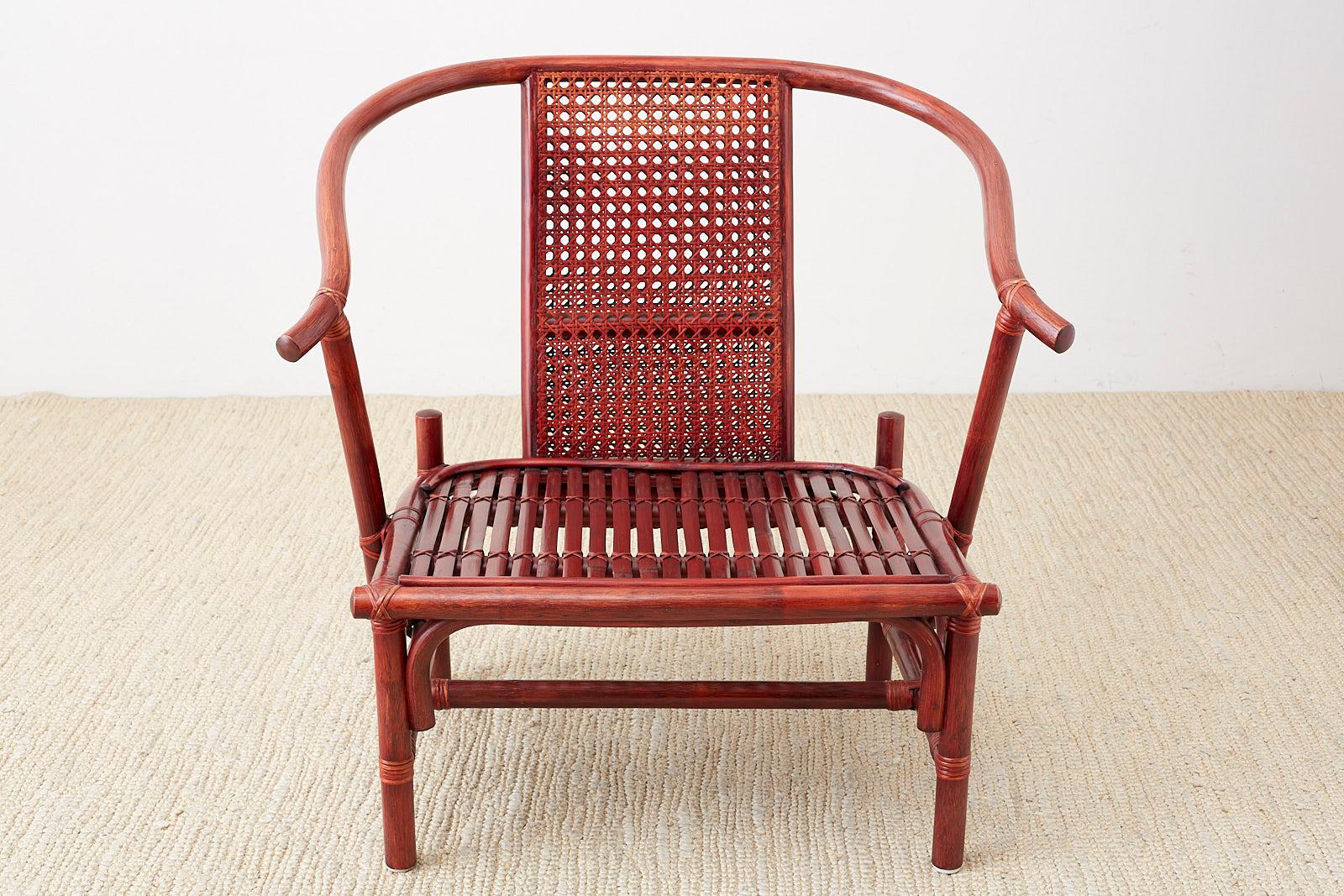 Baker Ming Style Lacquered Bamboo Rattan Horseshoe Armchair 8