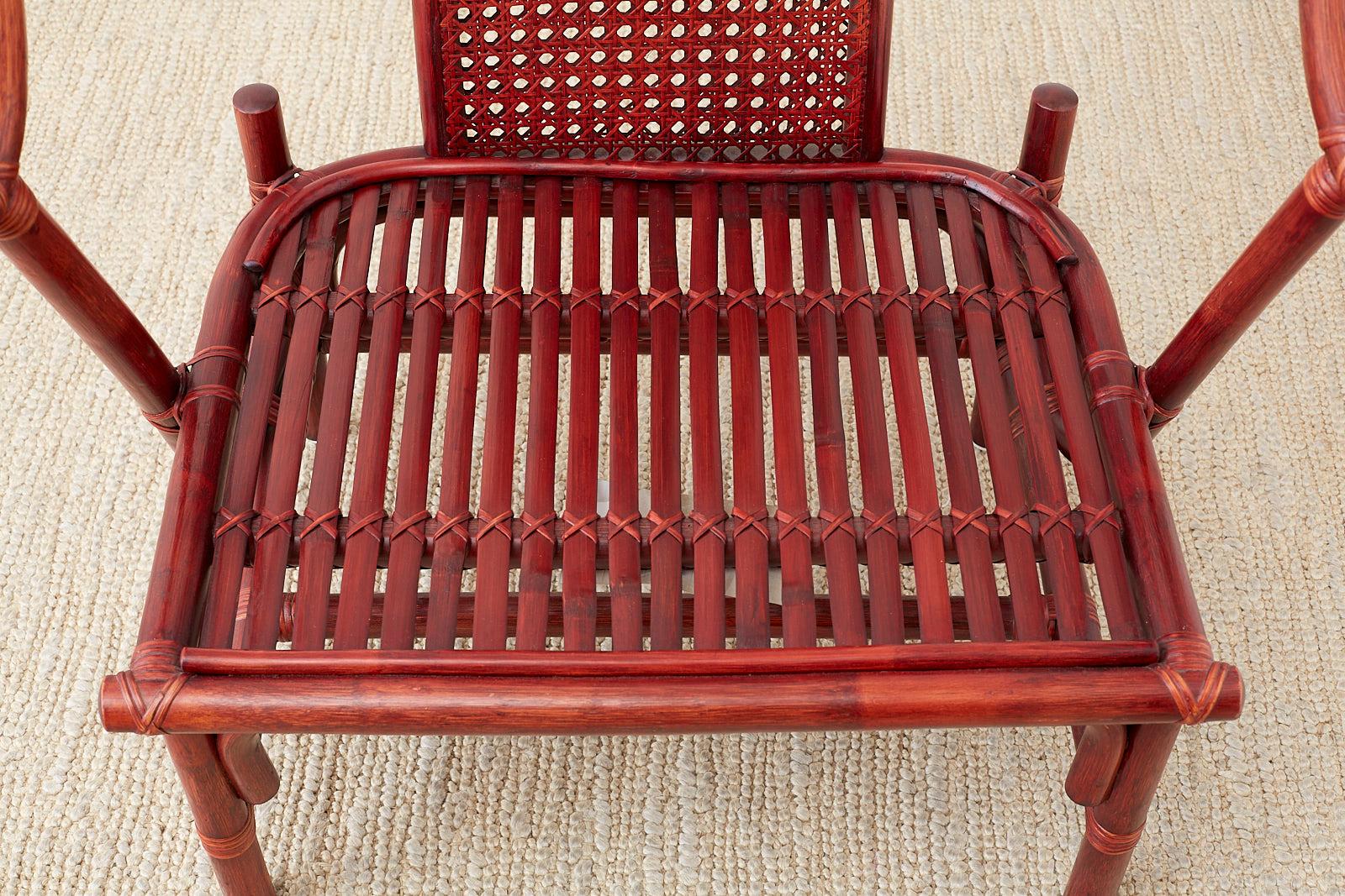 Baker Ming Style Lacquered Bamboo Rattan Horseshoe Armchair 9