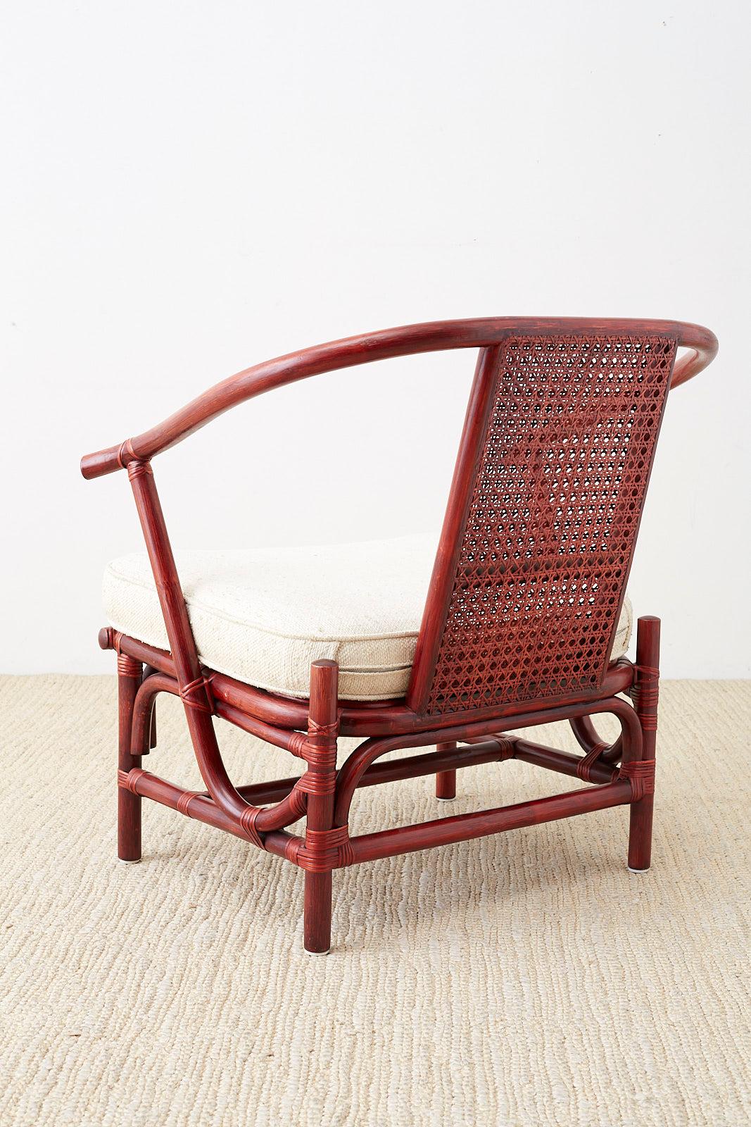 Baker Ming Style Lacquered Bamboo Rattan Horseshoe Armchair 2